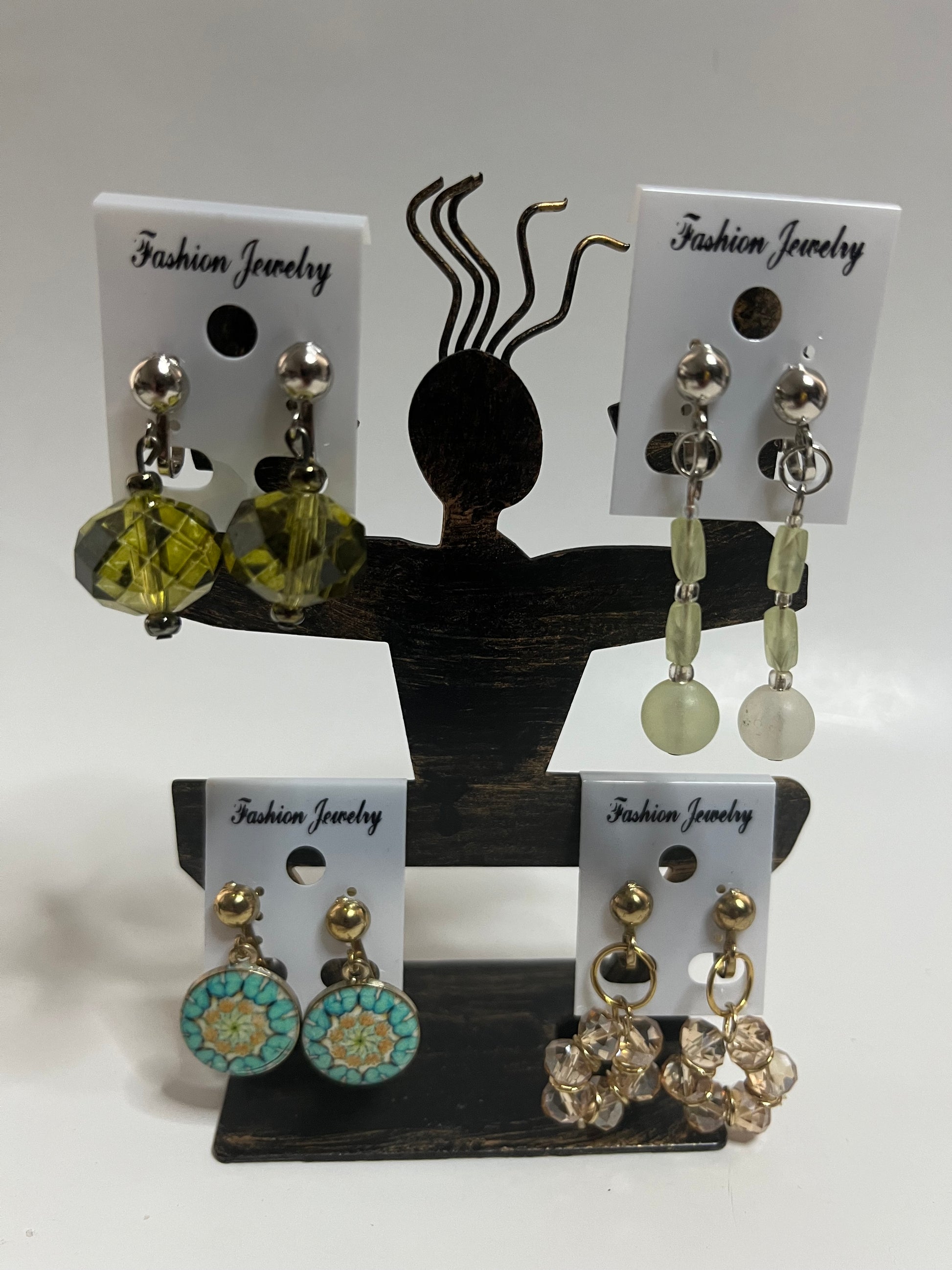 Resin Clip On Earrings 4 Pair Dangles 1" USA Made H11