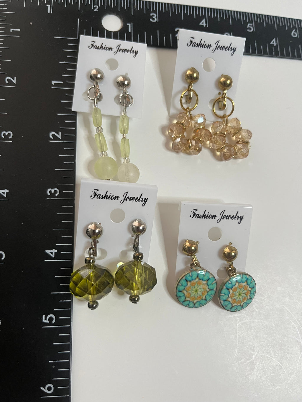 Resin Clip On Earrings 4 Pair Dangles 1" USA Made H11