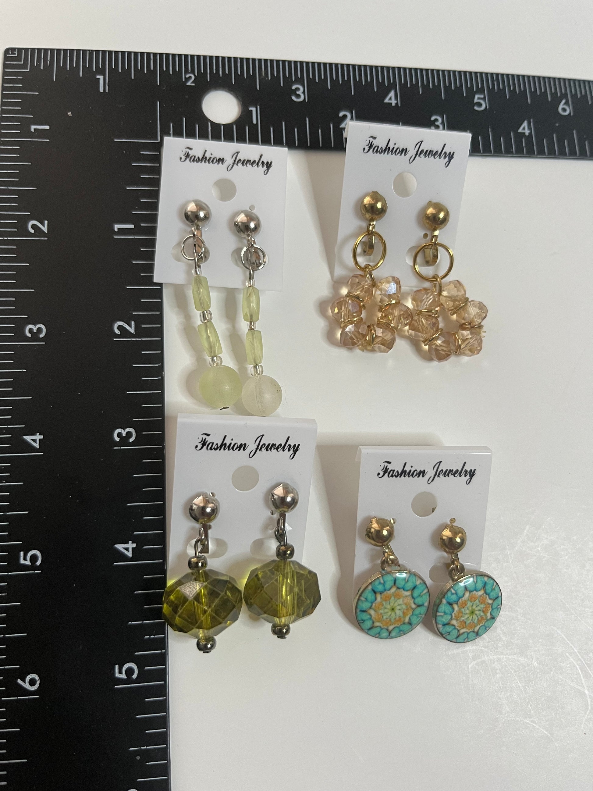Resin Clip On Earrings 4 Pair Dangles 1" USA Made H11