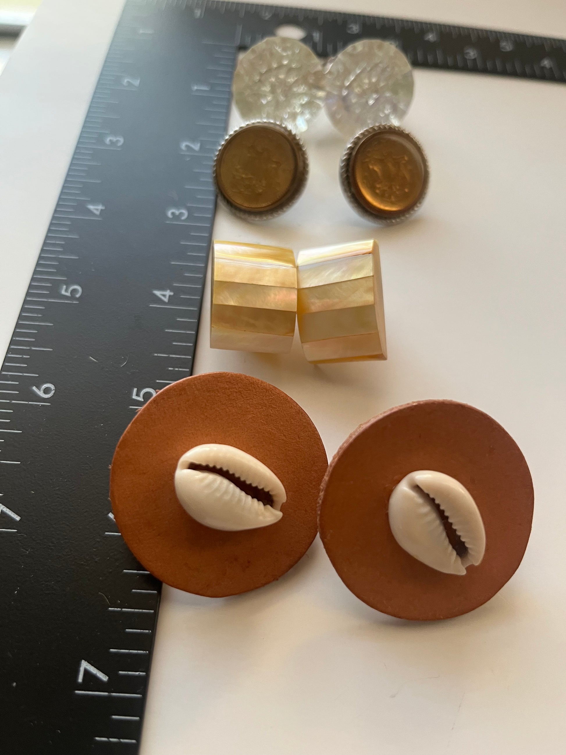 Barbados Metal Cowrie Resin Clip On Earrings 4 Pair Dangles 1"-2"USA Made J10