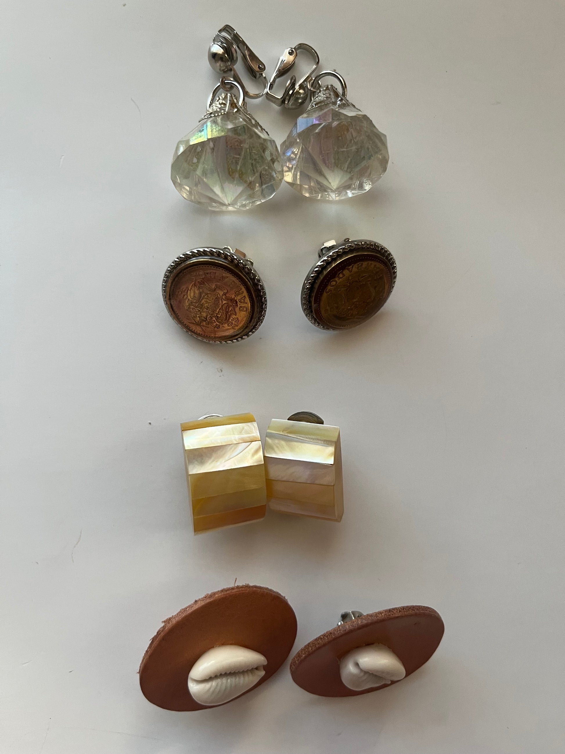 Barbados Metal Cowrie Resin Clip On Earrings 4 Pair Dangles 1"-2"USA Made J10
