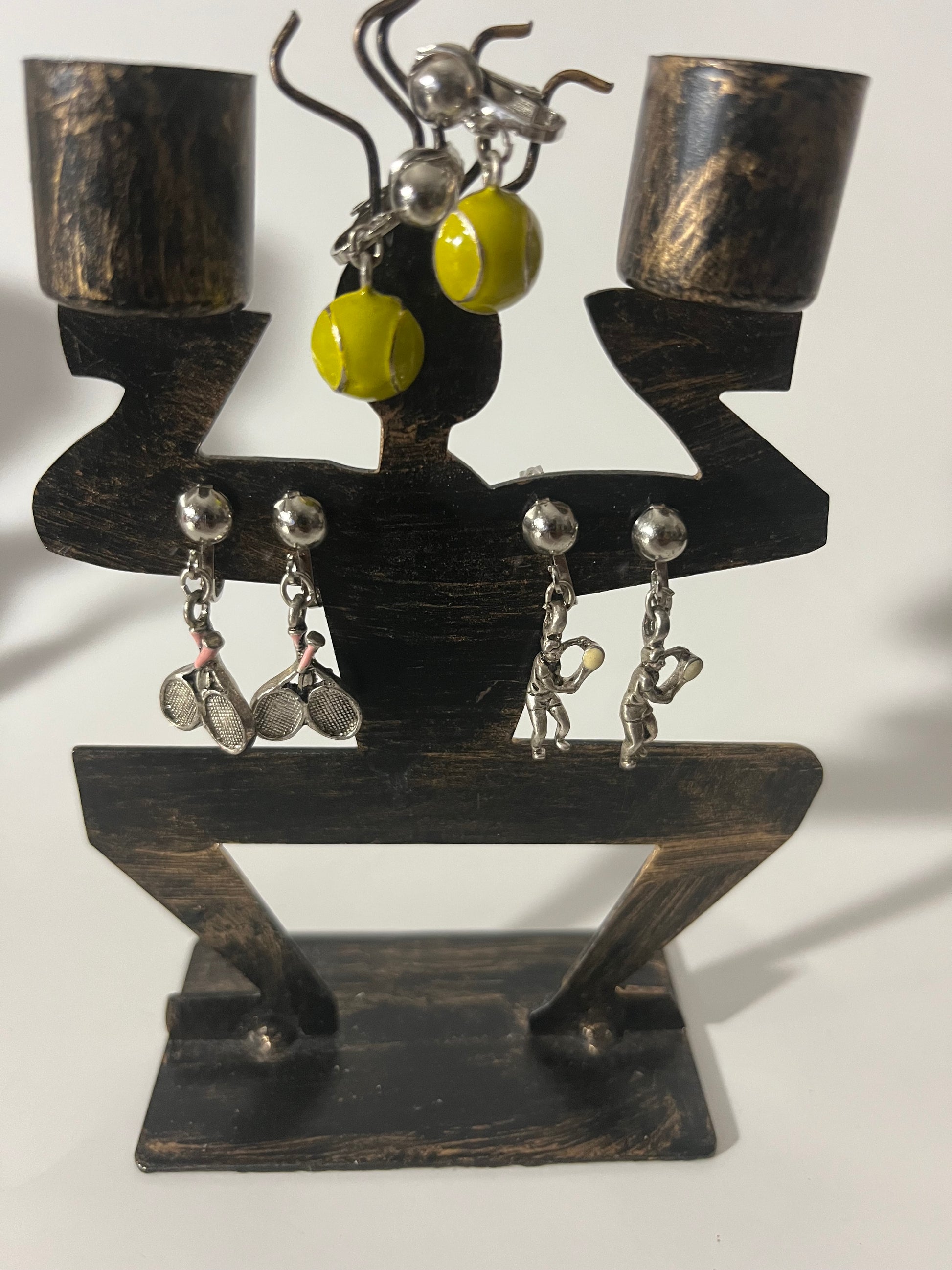 Tennis Sports Metal Clip On Earrings 3 Pair Dangles 1"USA Made J13