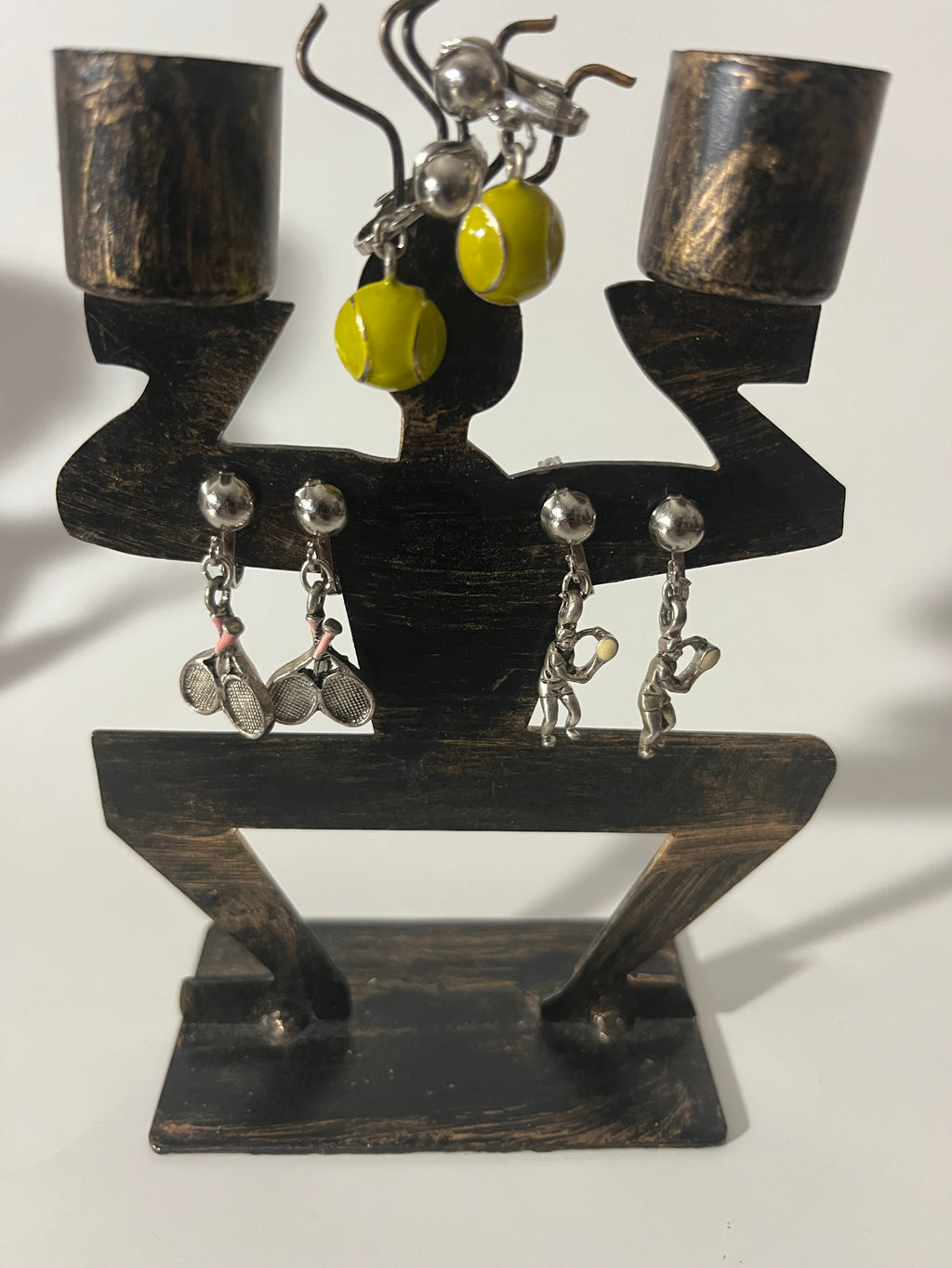 Tennis Sports Metal Clip On Earrings 3 Pair Dangles 1"USA Made J13