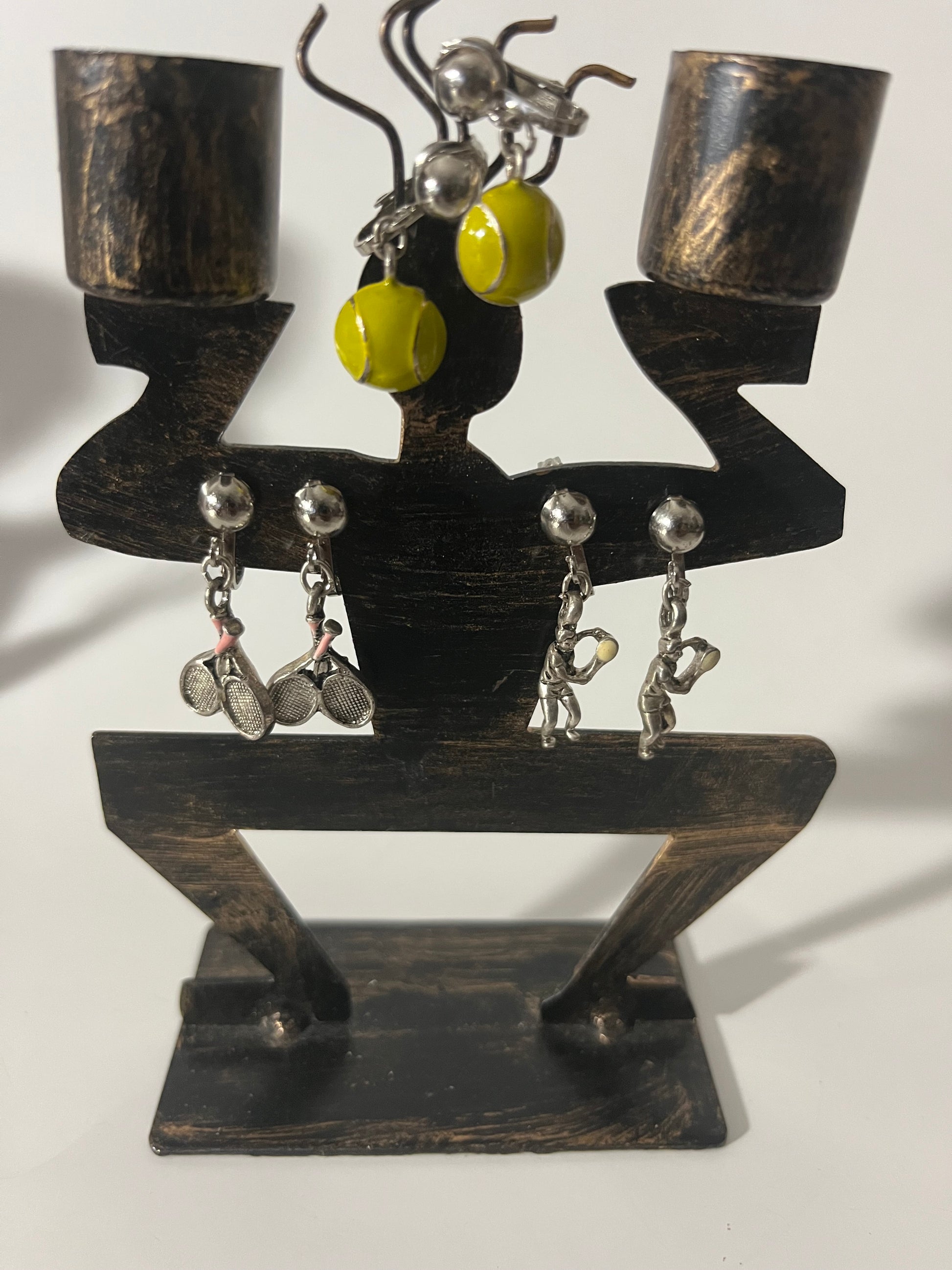 Tennis Sports Metal Clip On Earrings 3 Pair Dangles 1"USA Made J13