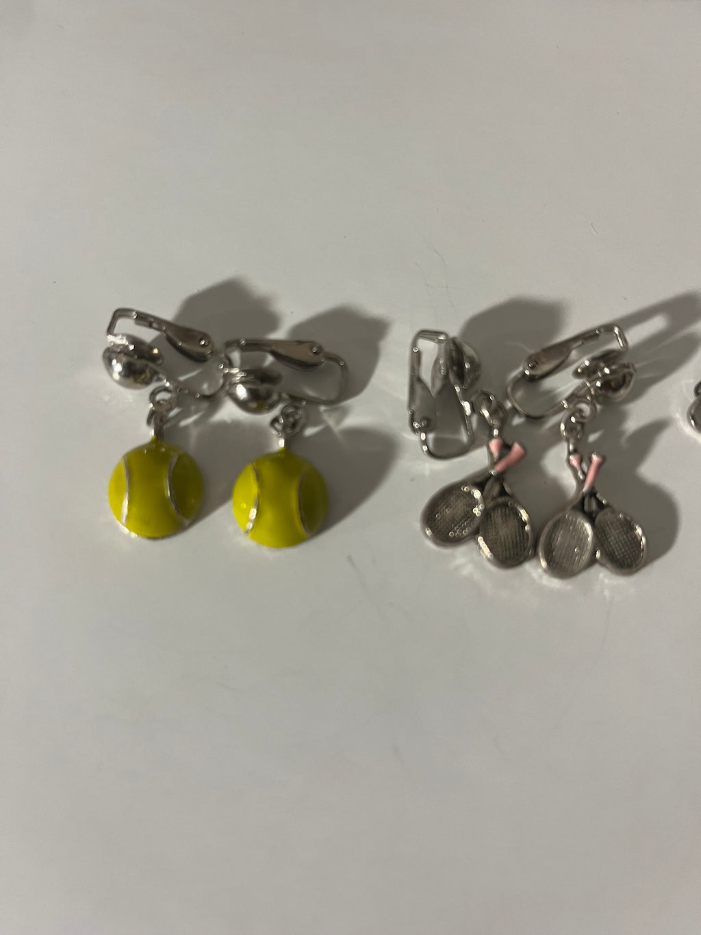 Tennis Sports Metal Clip On Earrings 3 Pair Dangles 1"USA Made J13