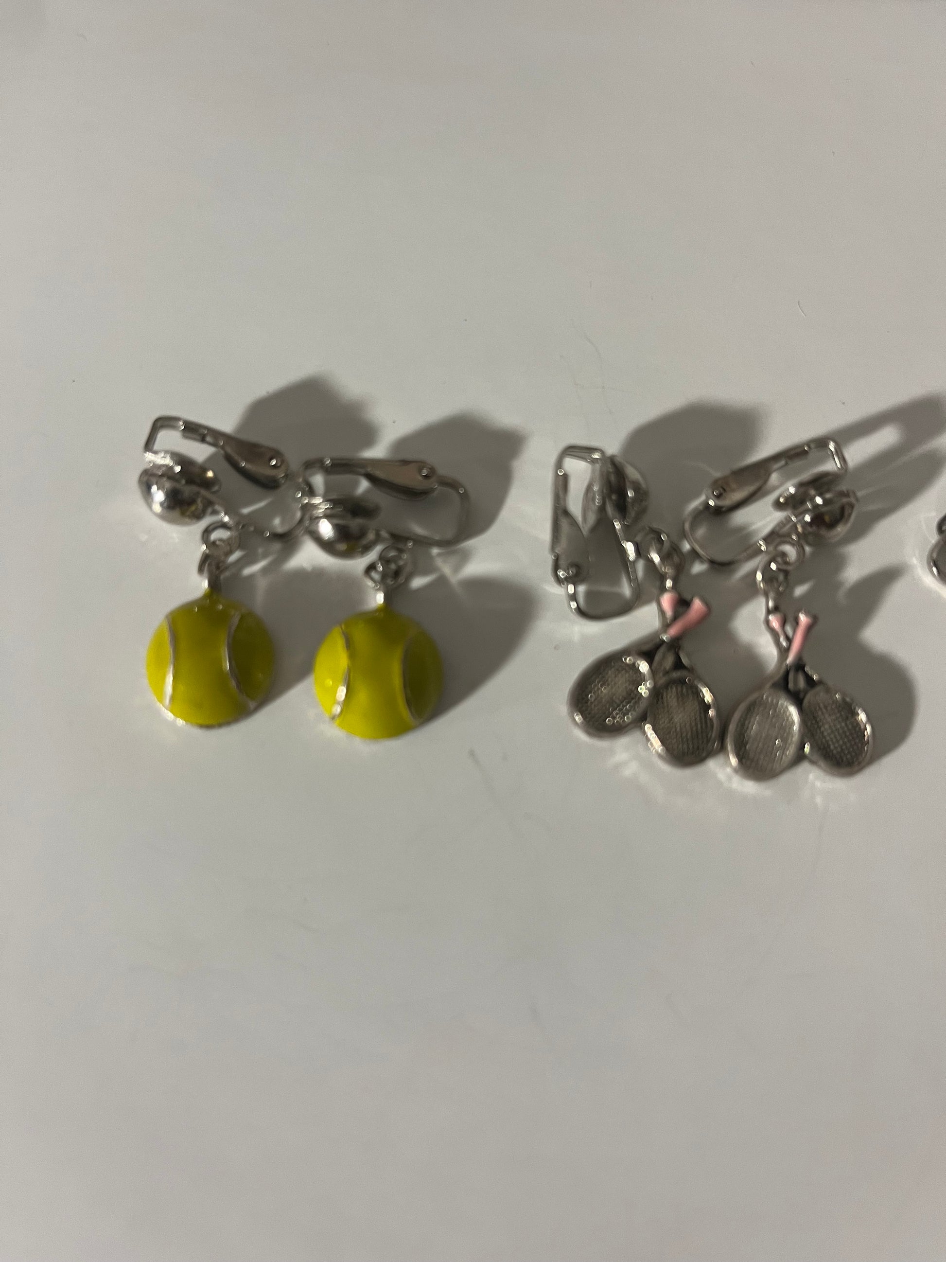 Tennis Sports Metal Clip On Earrings 3 Pair Dangles 1"USA Made J13
