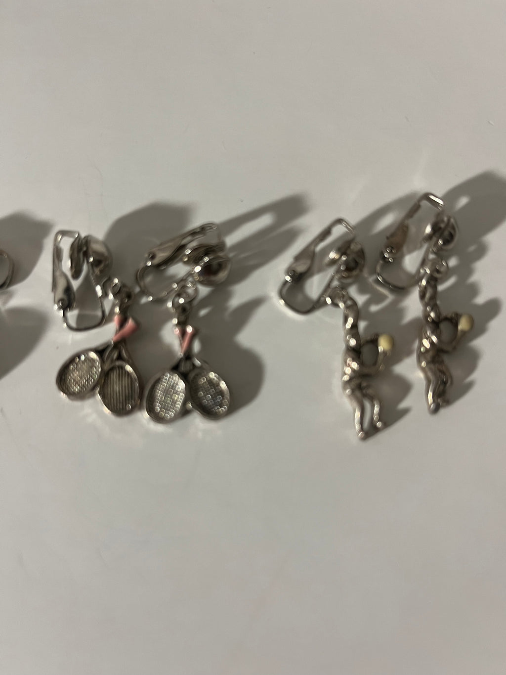 Tennis Sports Metal Clip On Earrings 3 Pair Dangles 1"USA Made J13