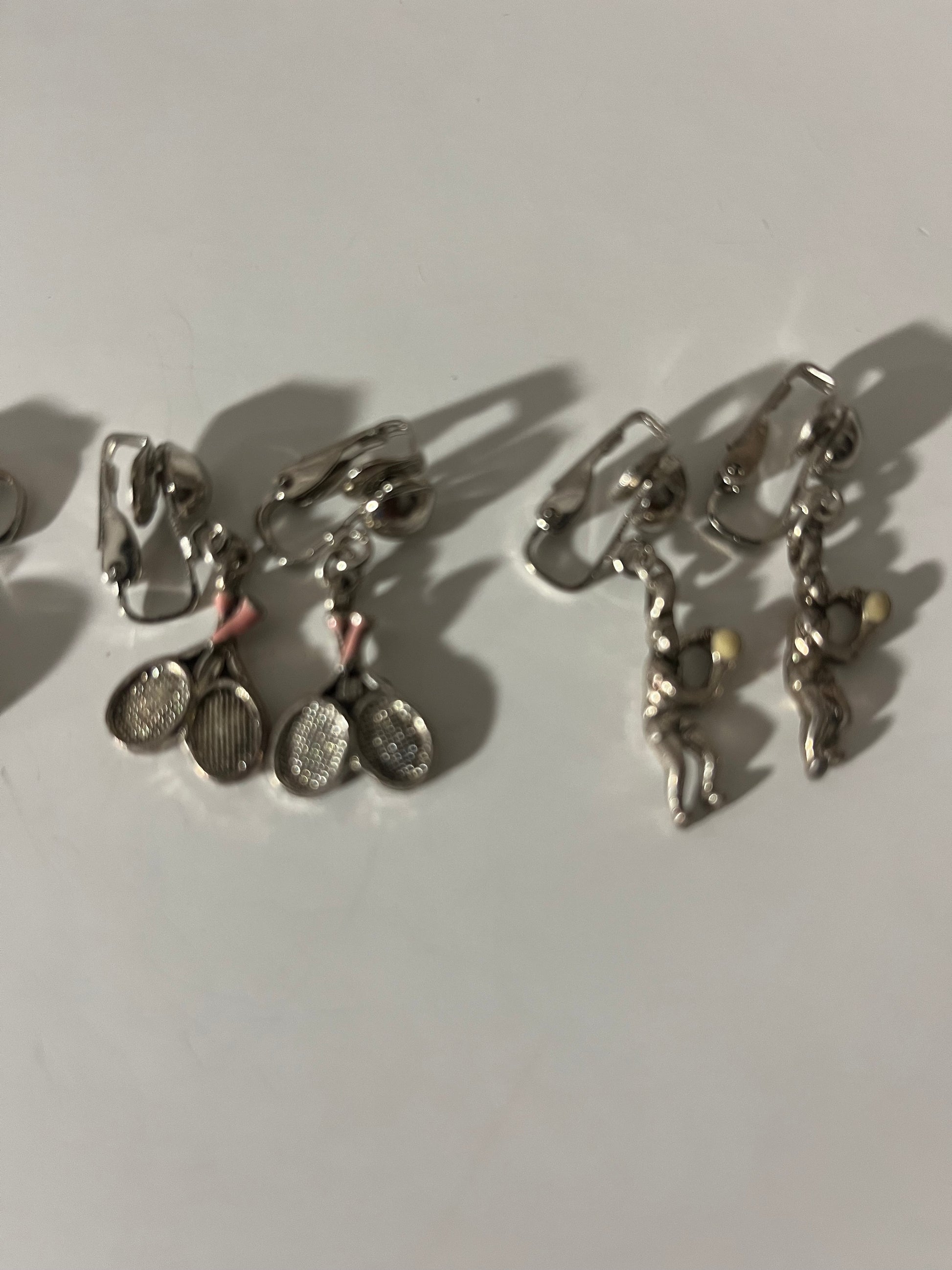 Tennis Sports Metal Clip On Earrings 3 Pair Dangles 1"USA Made J13