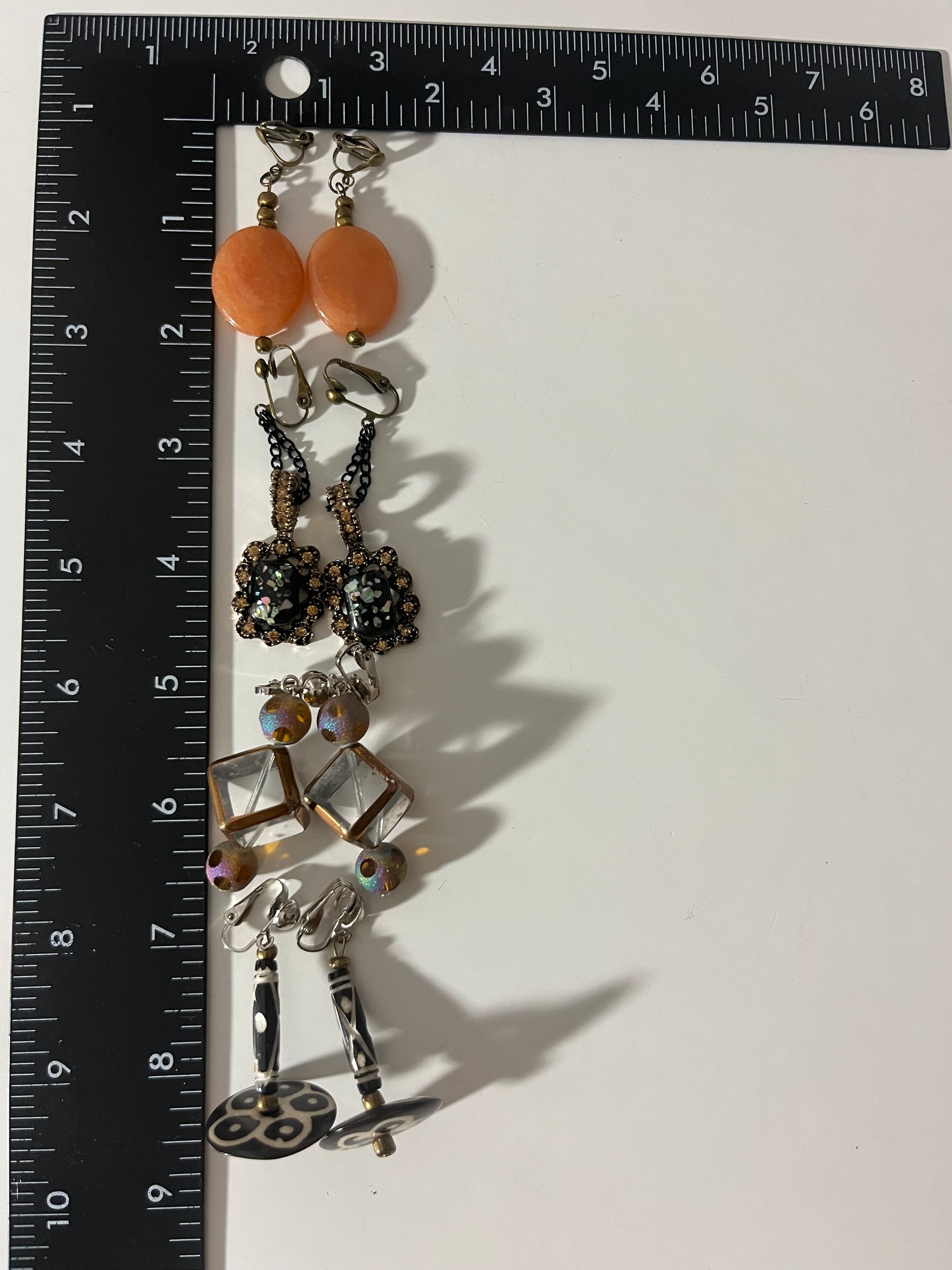 Aventurine Bone Resin Clip On Earrings 4 Pair Dangles 2" USA Made J14