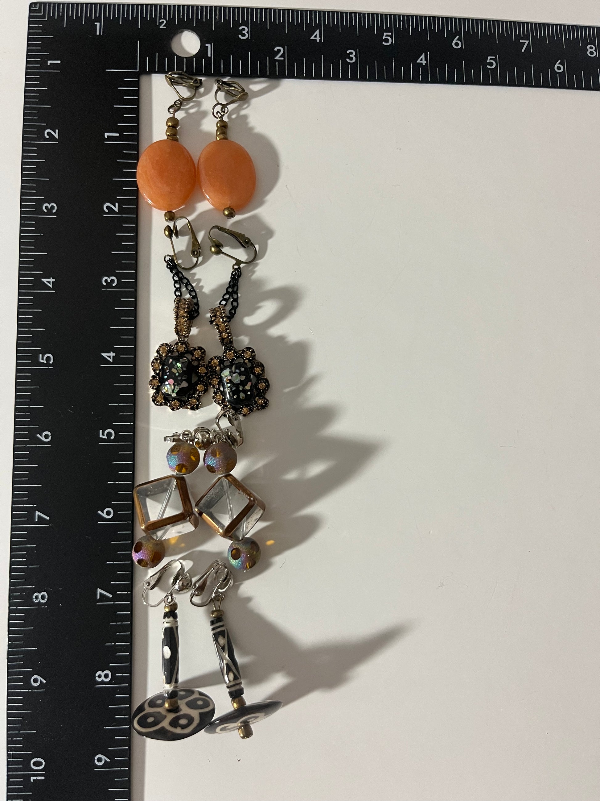 Aventurine Bone Resin Clip On Earrings 4 Pair Dangles 2" USA Made J14