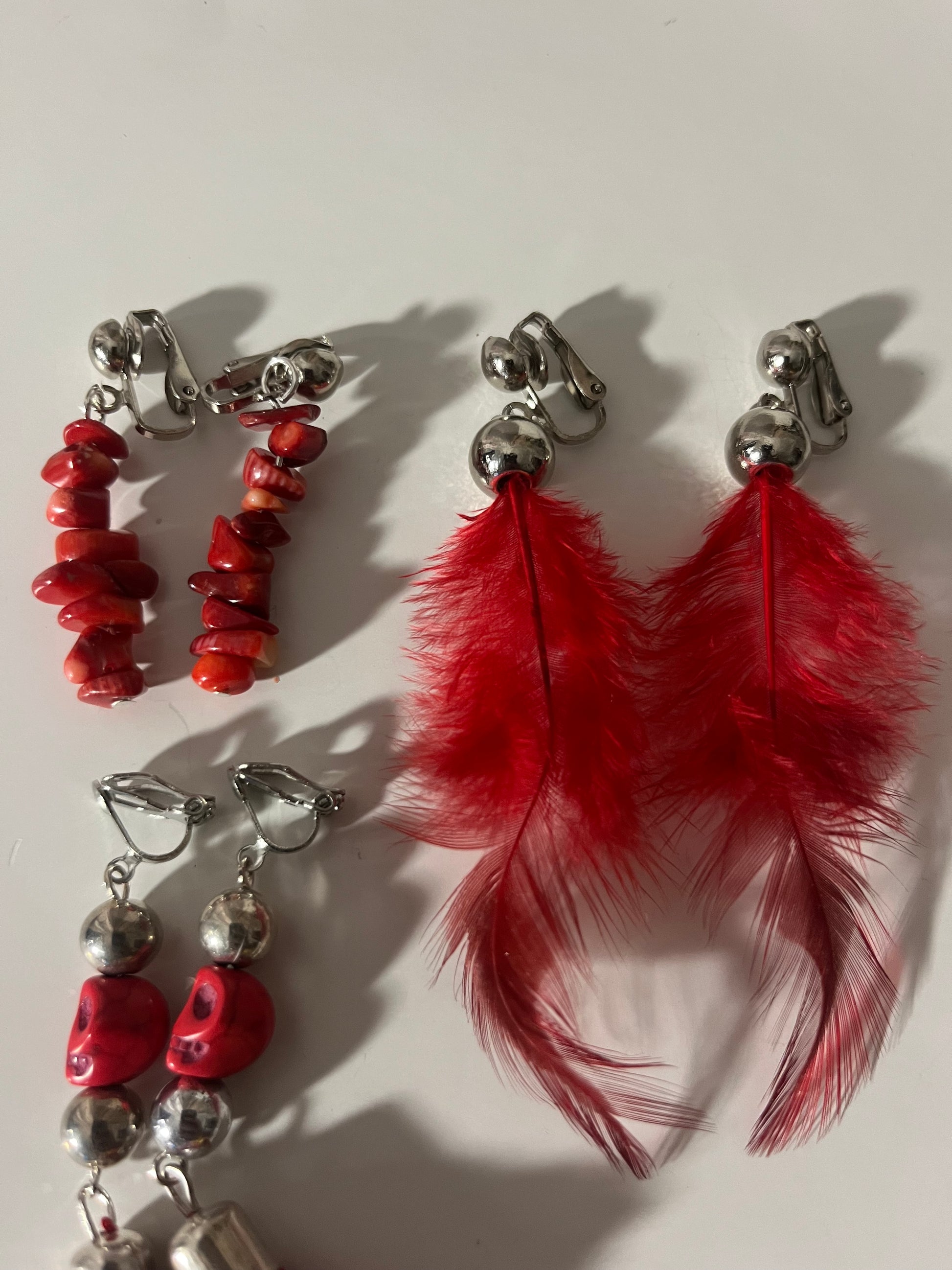 Red Skulls Money Resin Clip On Earrings 4 Pair Dangles 2" USA Made J15