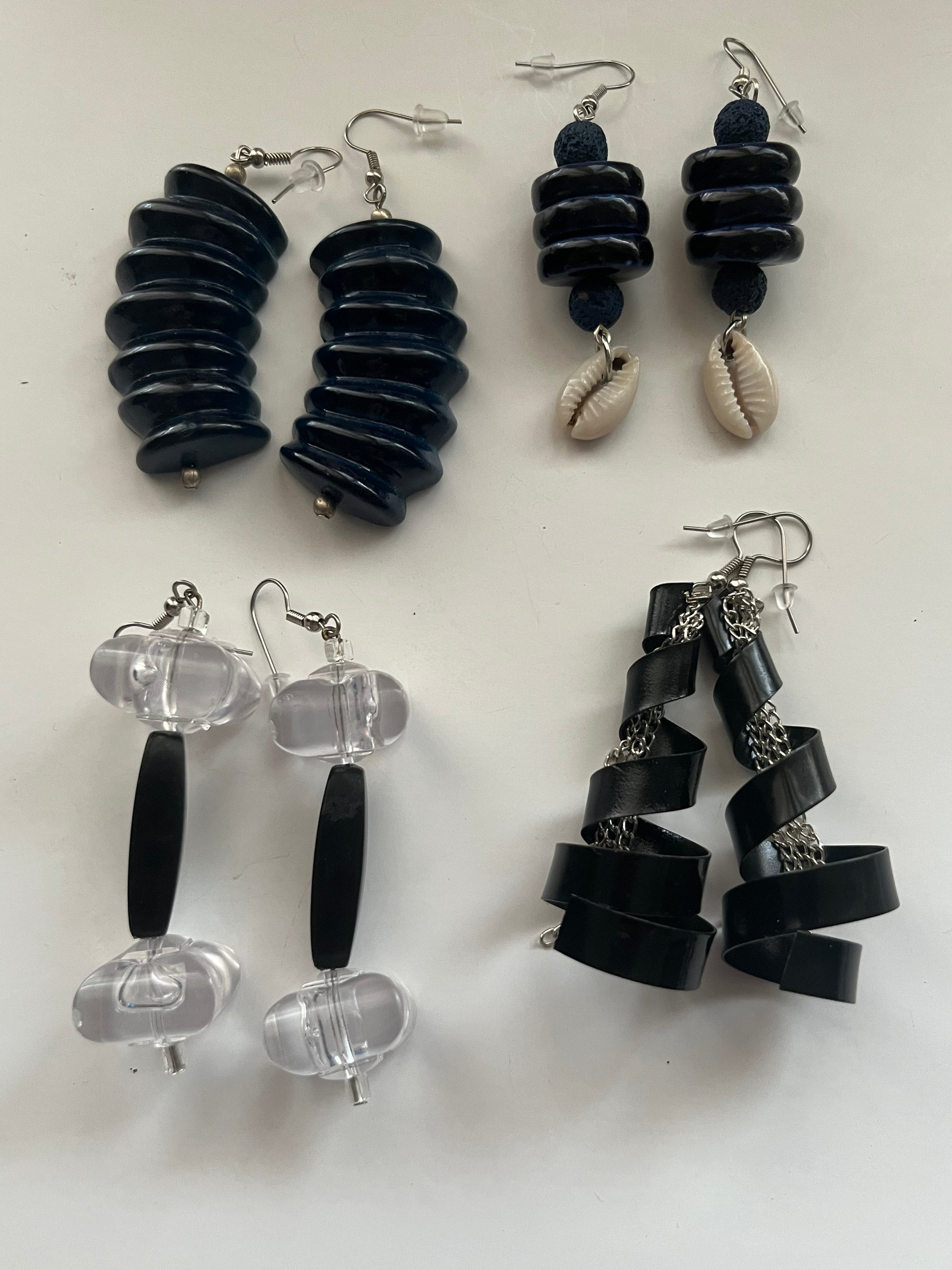 Cowrie Metal Resin  Pierced Earrings 4 Pair Dangles 2"-4" USA Made K2