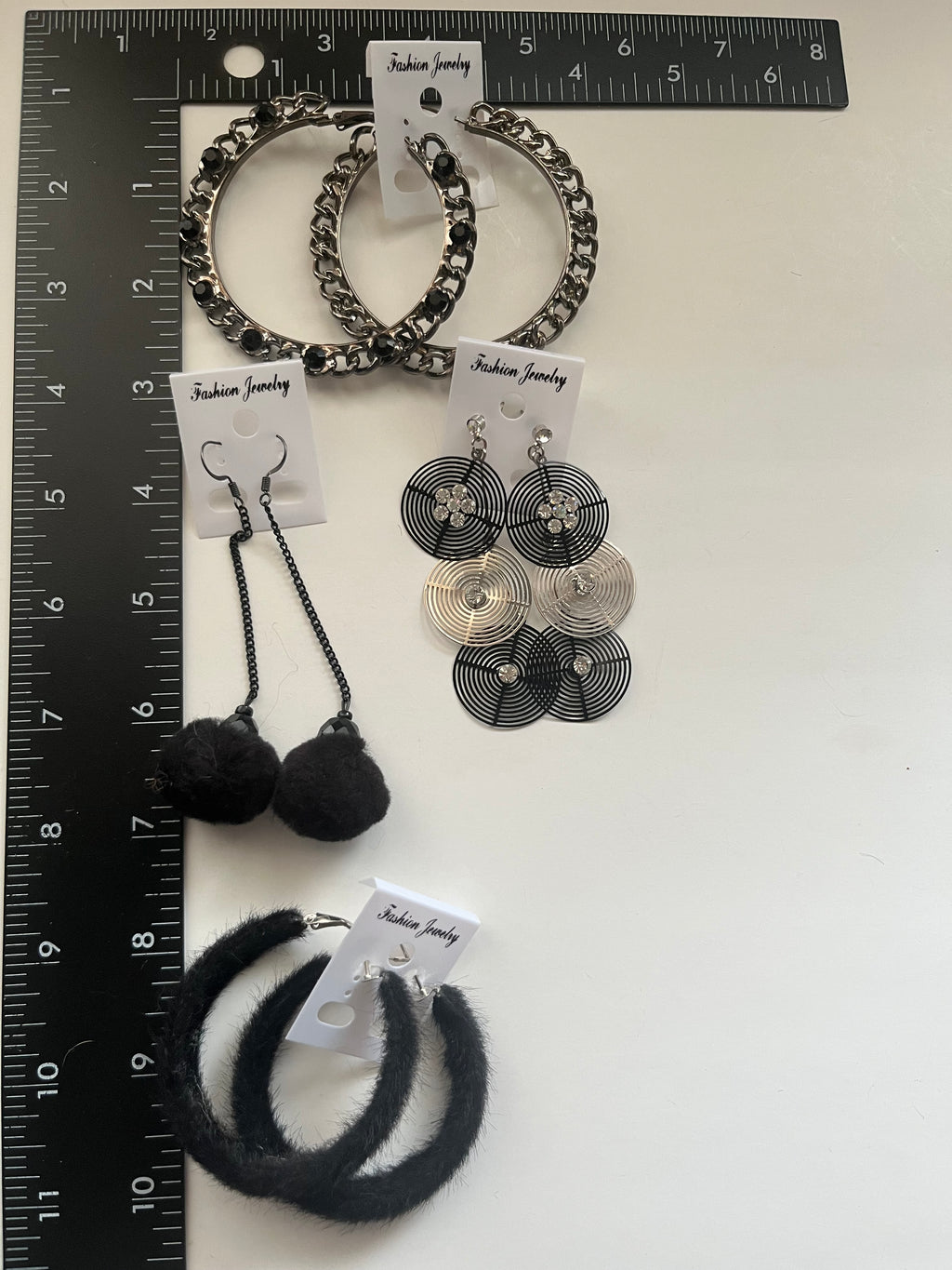 Metal Faux Fur Pierced Earrings 4 Pair Dangles 2"-3" USA Made K5
