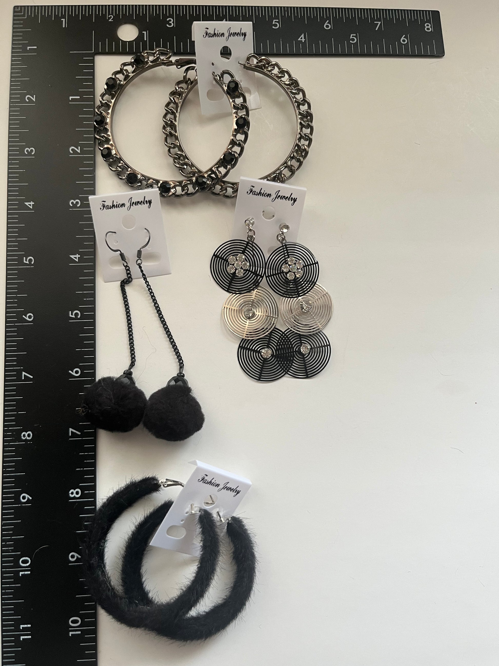 Metal Faux Fur Pierced Earrings 4 Pair Dangles 2"-3" USA Made K5