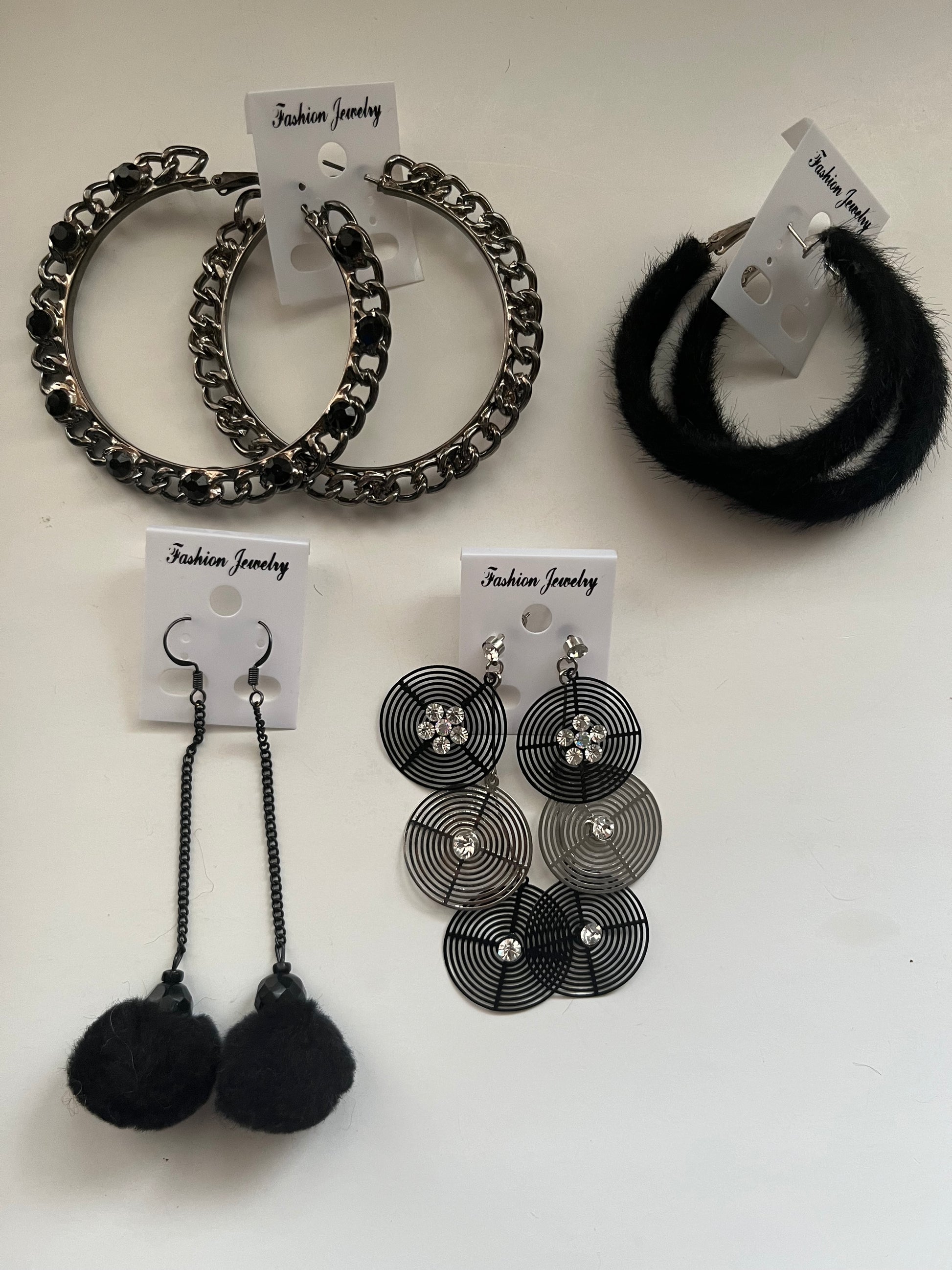 Metal Faux Fur Pierced Earrings 4 Pair Dangles 2"-3" USA Made K5