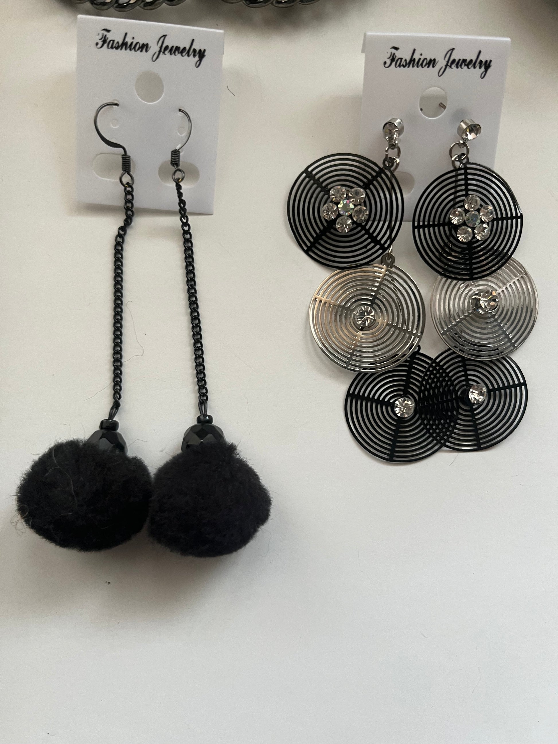 Metal Faux Fur Pierced Earrings 4 Pair Dangles 2"-3" USA Made K5