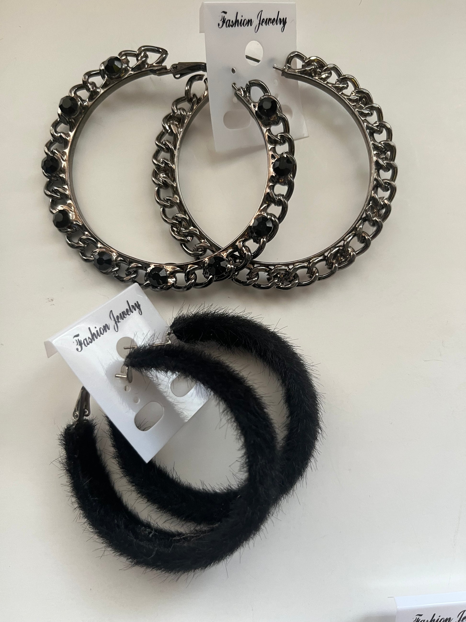 Metal Faux Fur Pierced Earrings 4 Pair Dangles 2"-3" USA Made K5