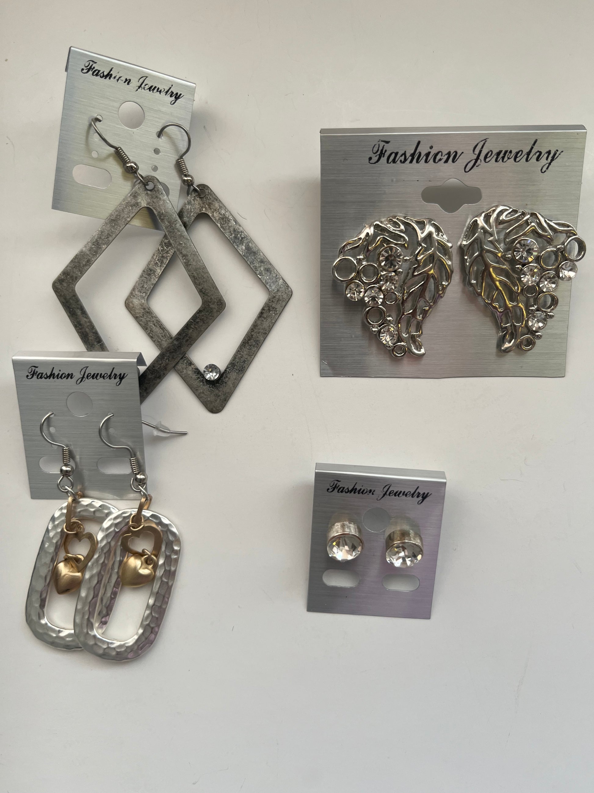 Silvertone Metal Pierced Earrings 4 Pair Dangles 1"-3" USA Made K6