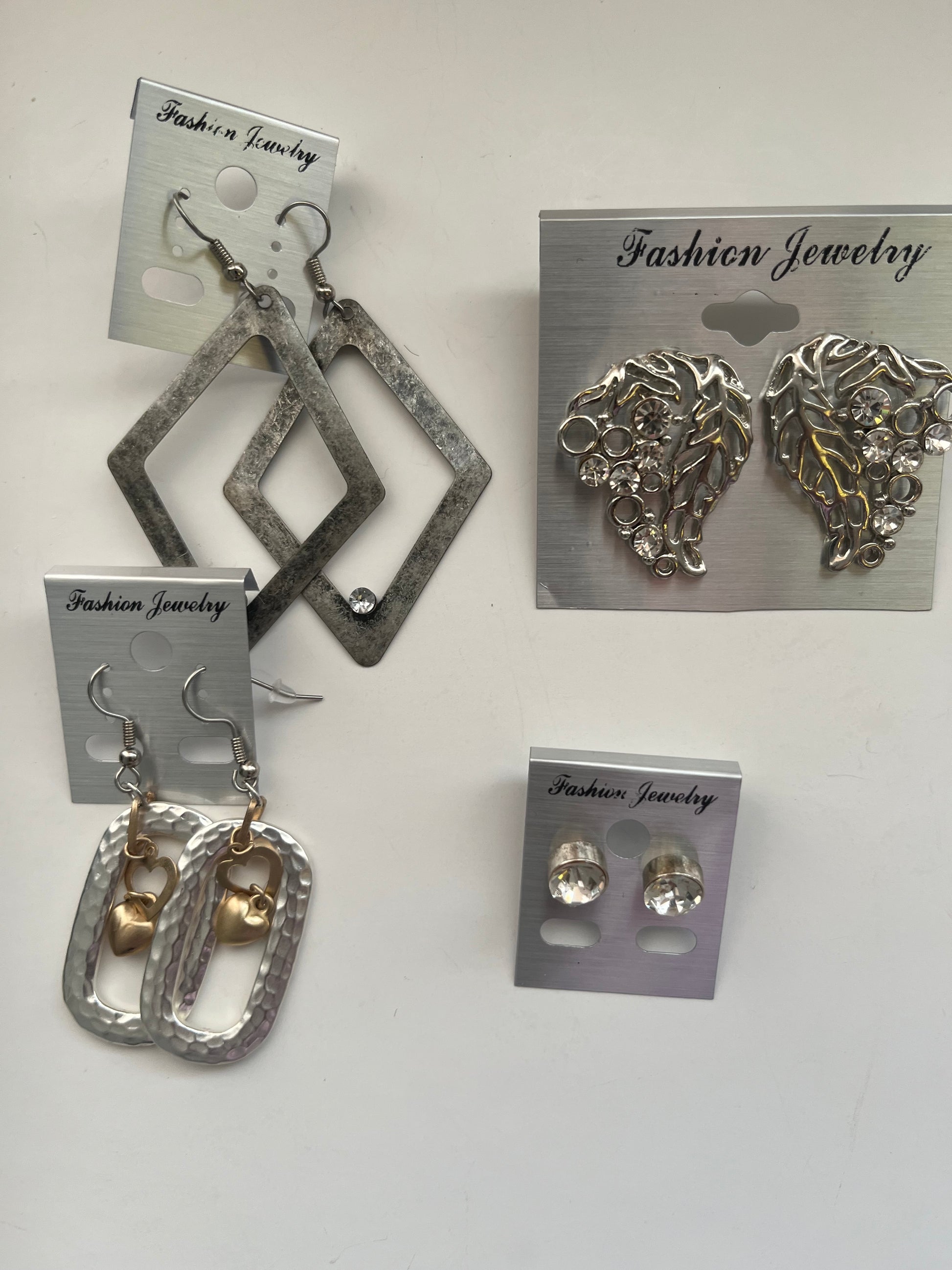 Silvertone Metal Pierced Earrings 4 Pair Dangles 1"-3" USA Made K6
