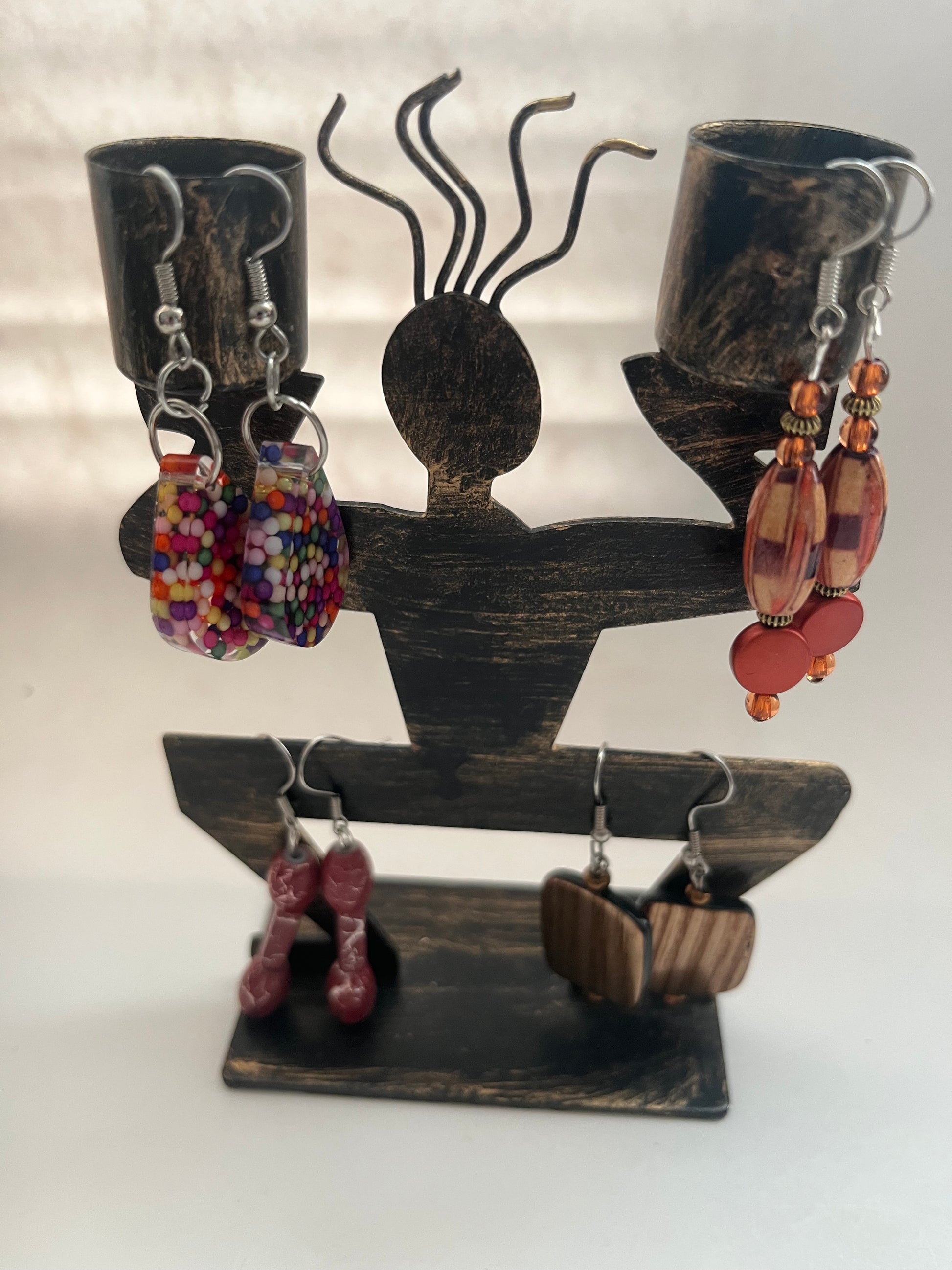 Multi-color Resin Pierced Earrings 4 Pair Dangles 1.5" USA Made K10