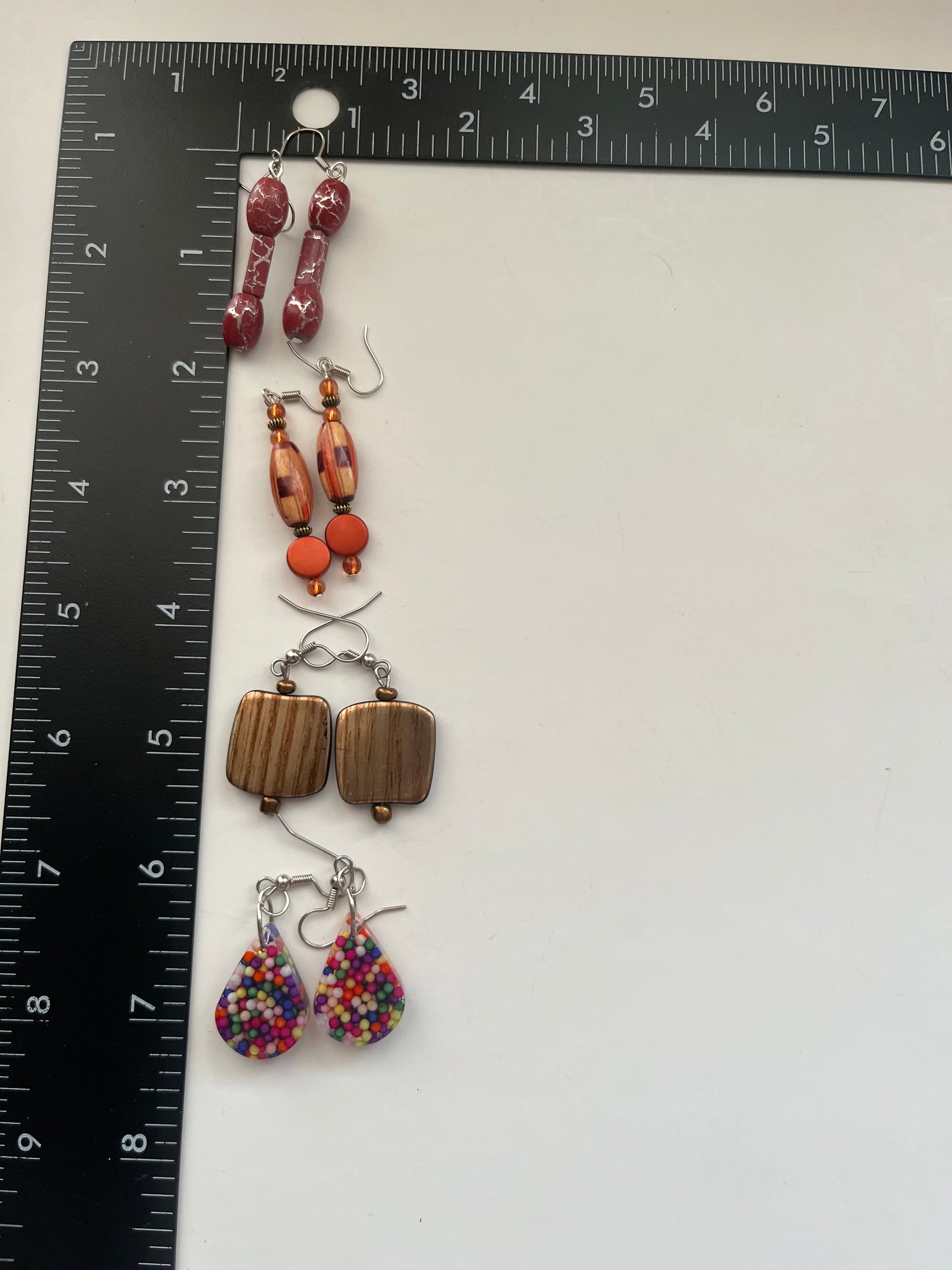 Multi-color Resin Pierced Earrings 4 Pair Dangles 1.5" USA Made K10