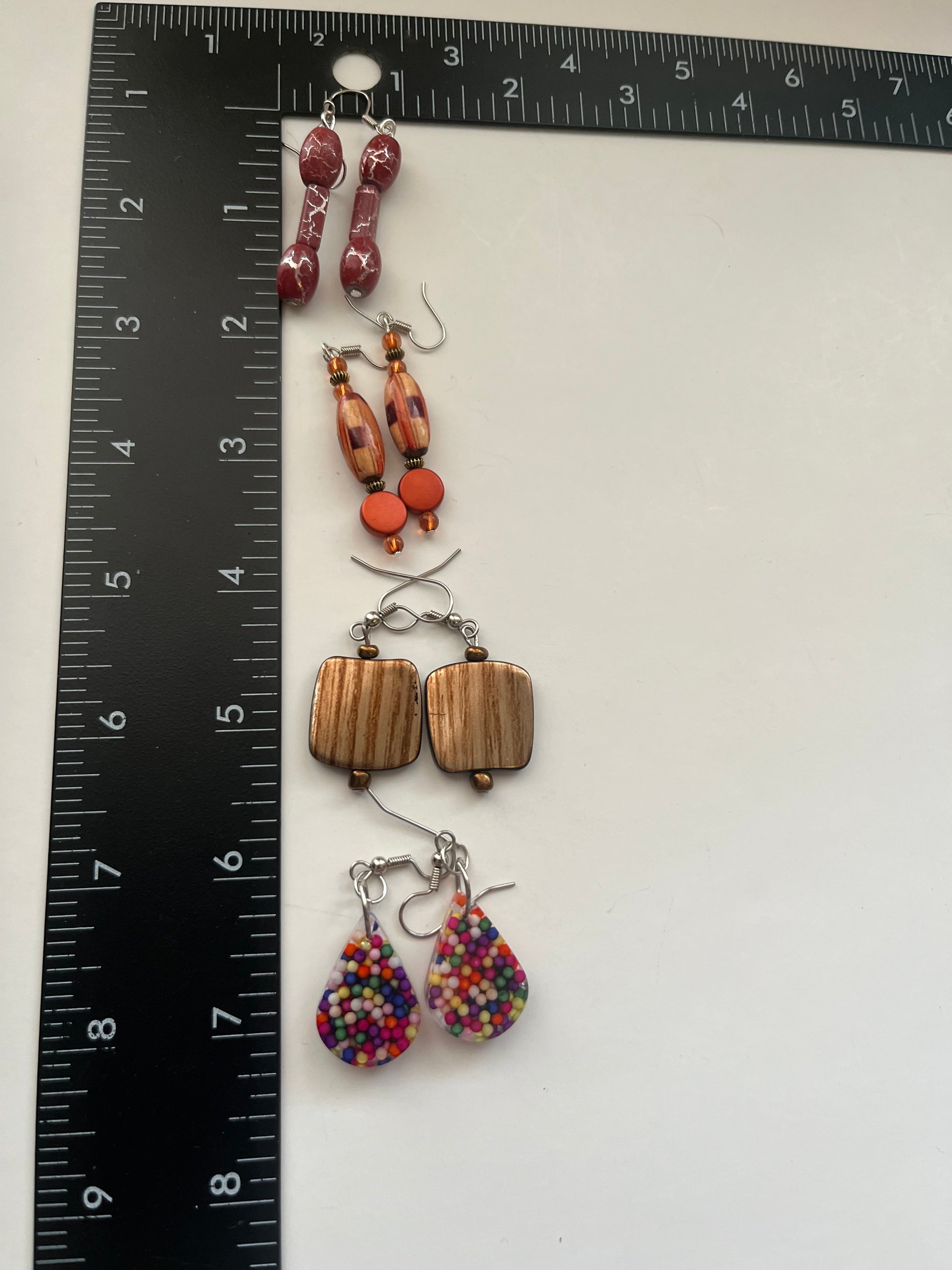Multi-color Resin Pierced Earrings 4 Pair Dangles 1.5" USA Made K10