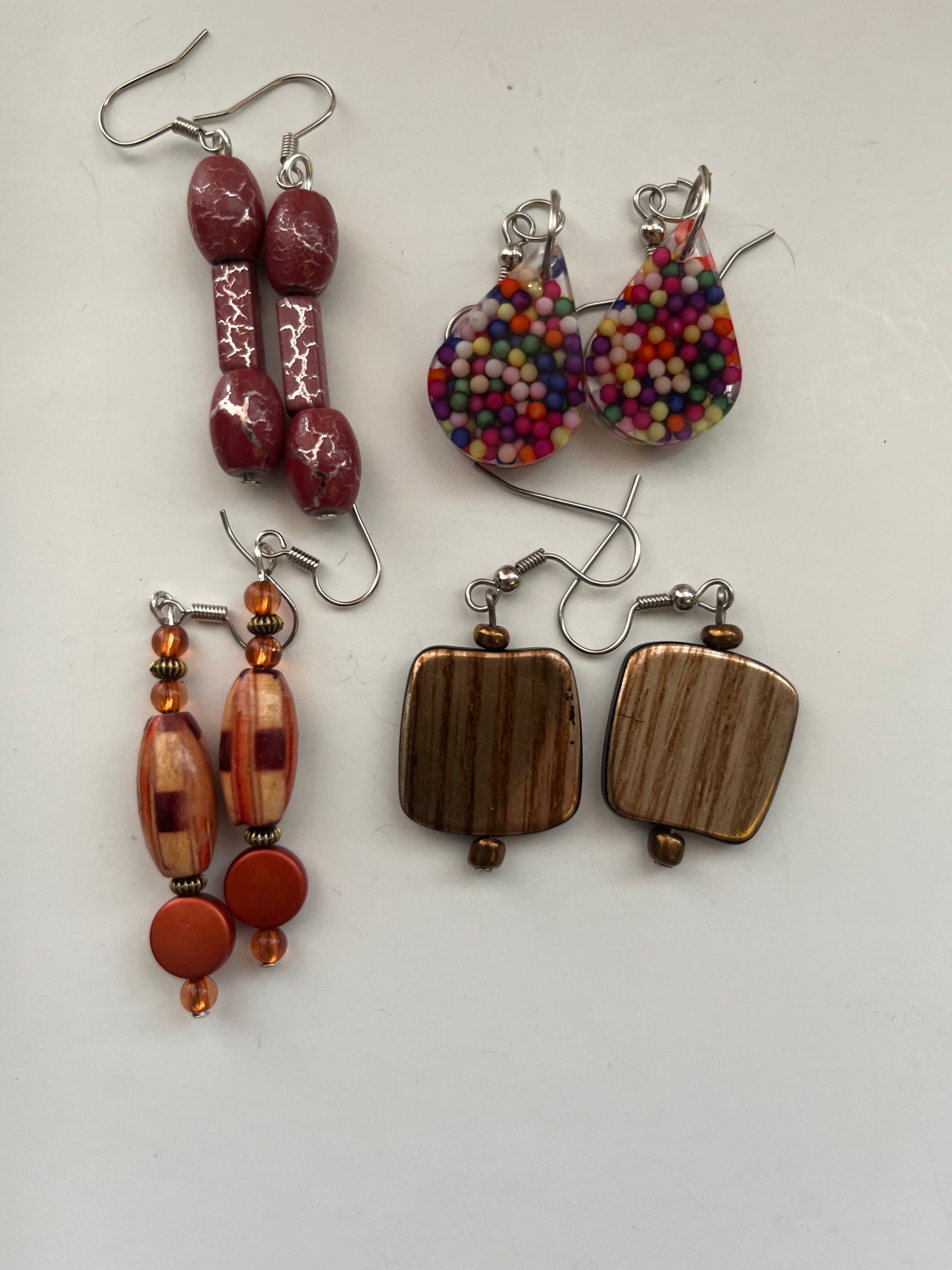Multi-color Resin Pierced Earrings 4 Pair Dangles 1.5" USA Made K10