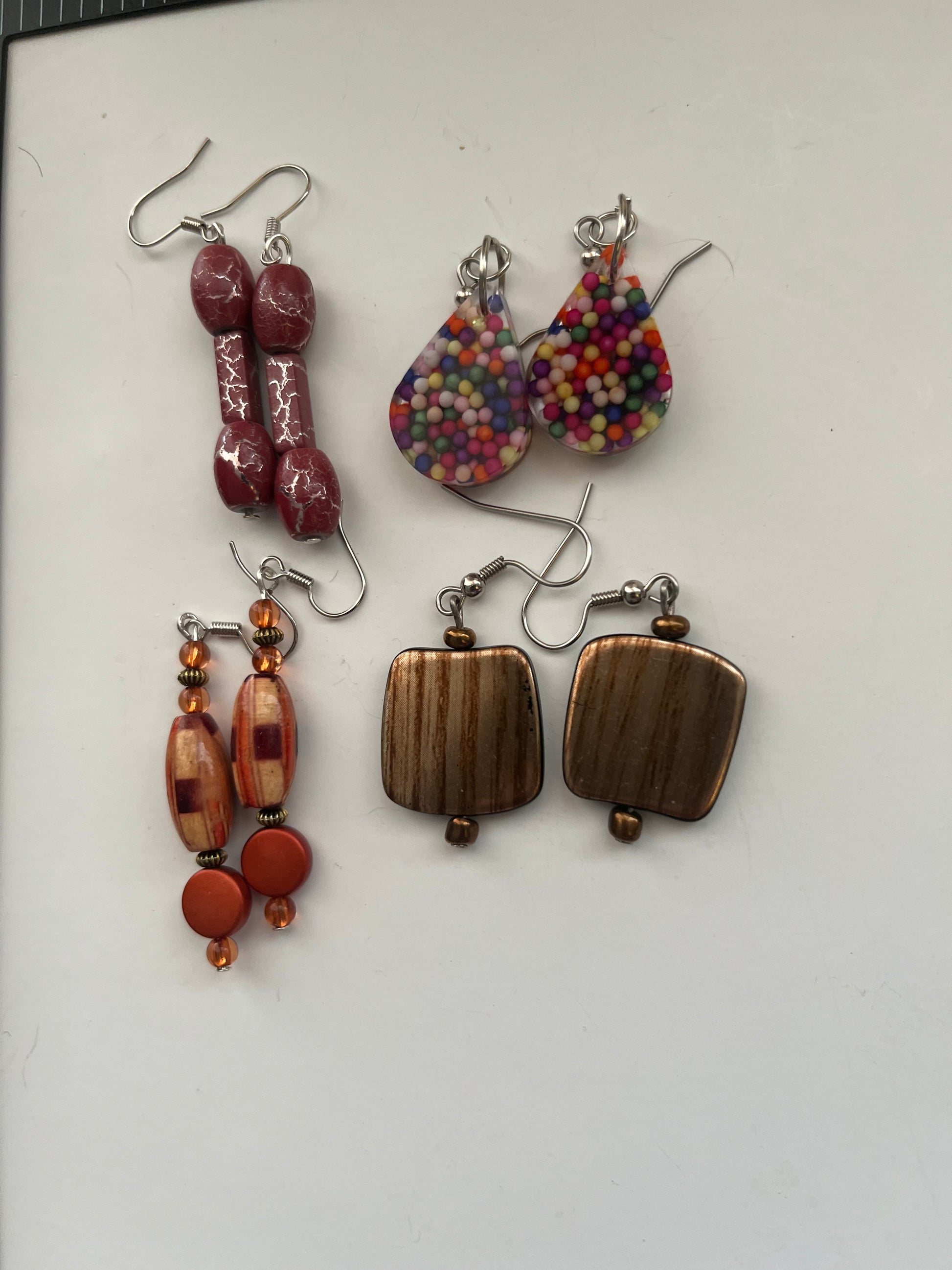 Multi-color Resin Pierced Earrings 4 Pair Dangles 1.5" USA Made K10