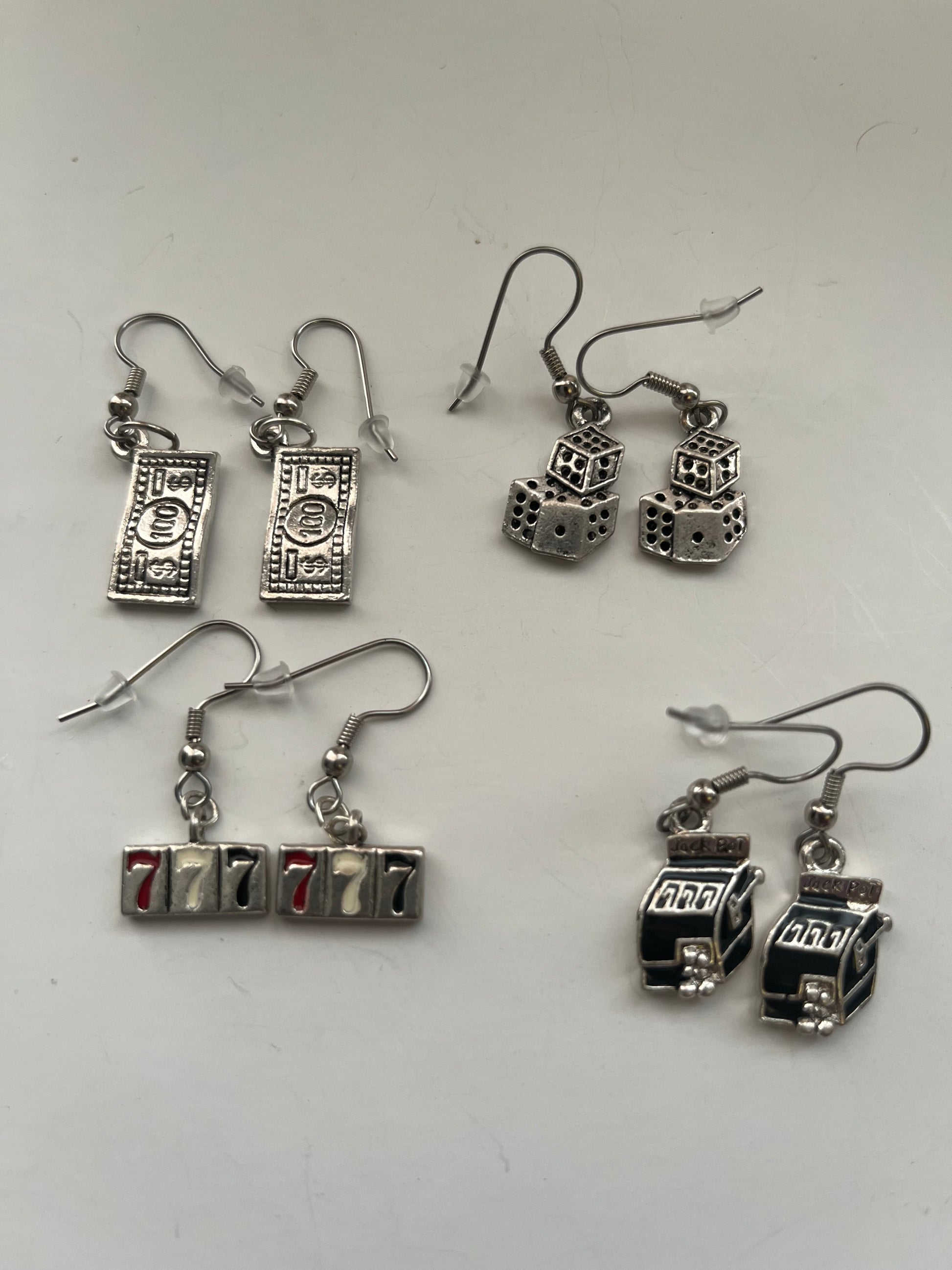 Casino Slot Lucky 7 Metal Pierced Earrings 4 Pair Dangles 1" USA Made K11