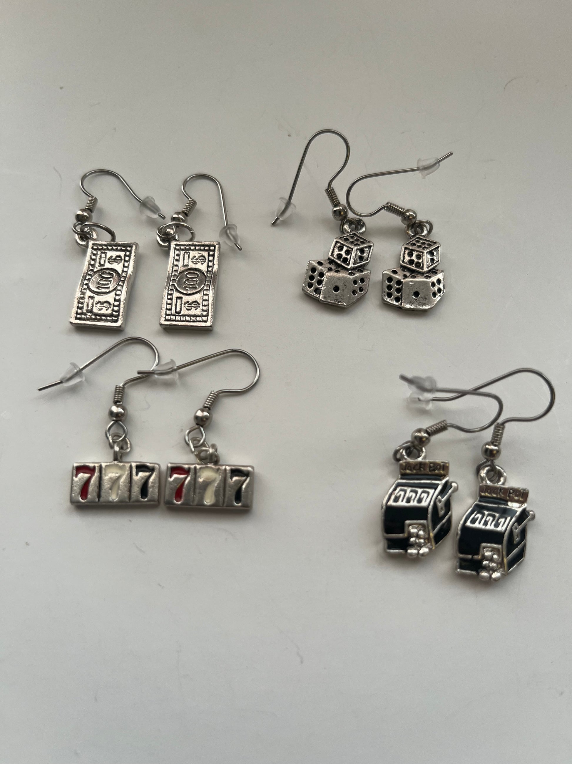 Casino Slot Lucky 7 Metal Pierced Earrings 4 Pair Dangles 1" USA Made K11