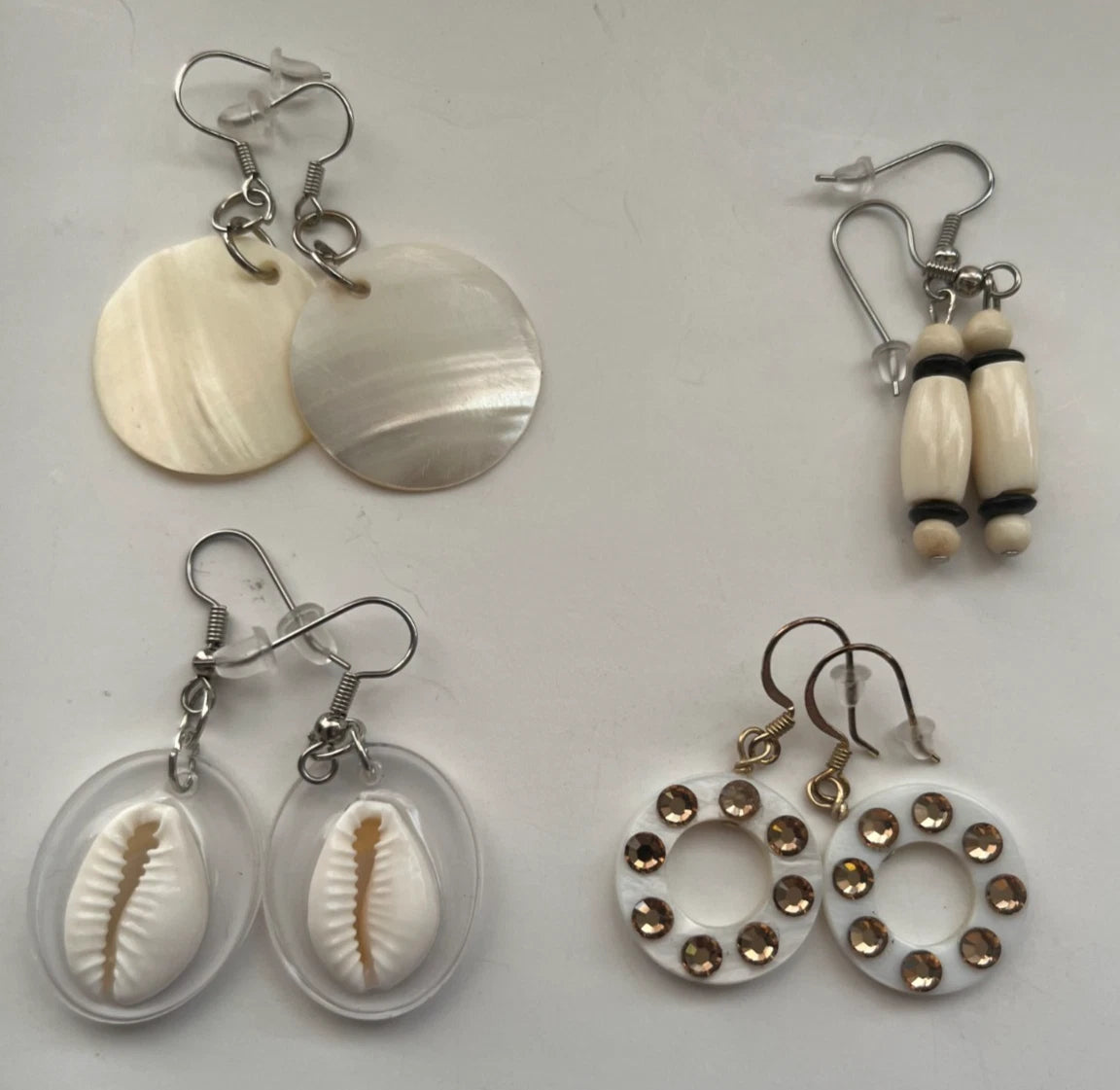 Cowrie Shell Pearl Resin Pierced Earrings 4 Pair Dangle 1"-2" Classic USA Made K8