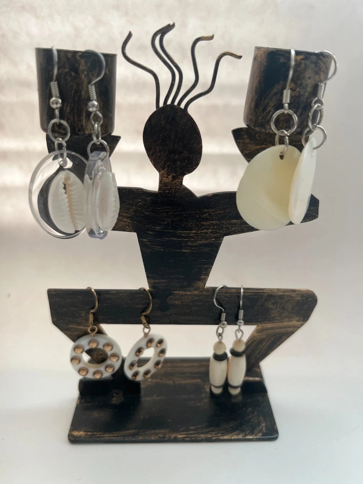 Cowrie Shell Pearl Resin Pierced Earrings 4 Pair Dangle 1"-2" Classic USA Made K8