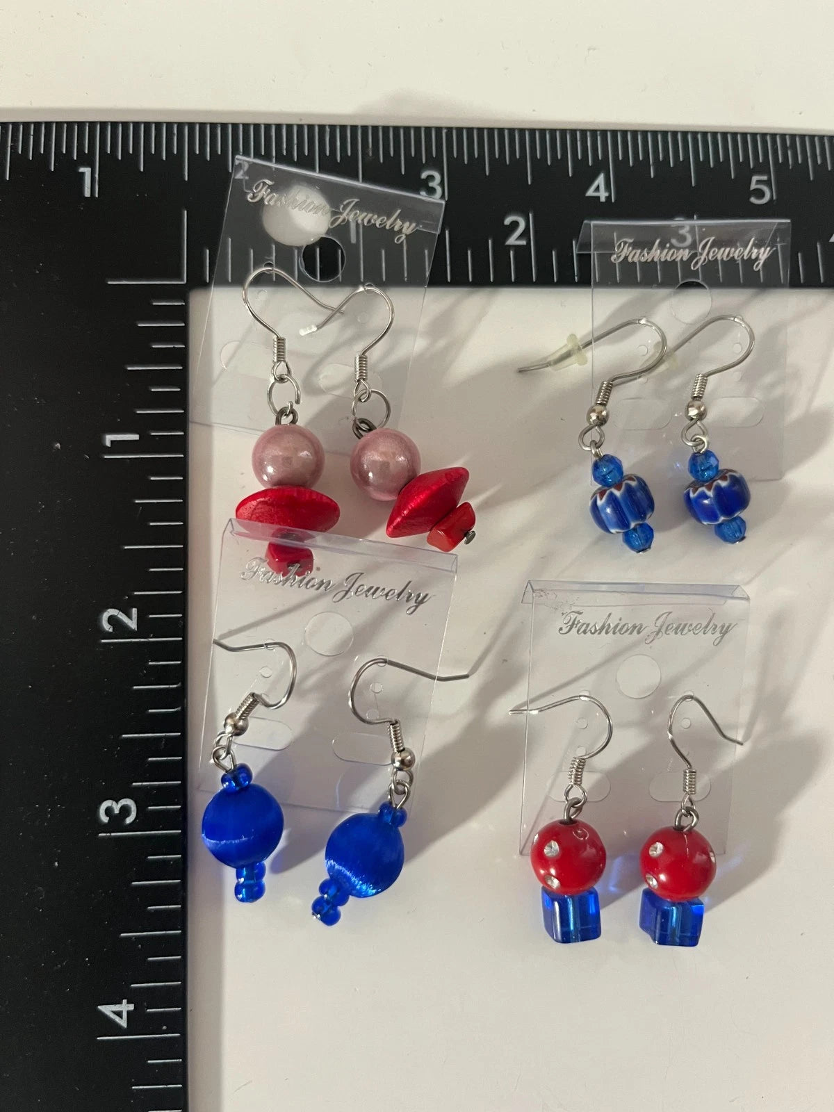 Resin Pierced Earrings 4 Pair One Dangle Red Blue Pink 1" USA Made L3