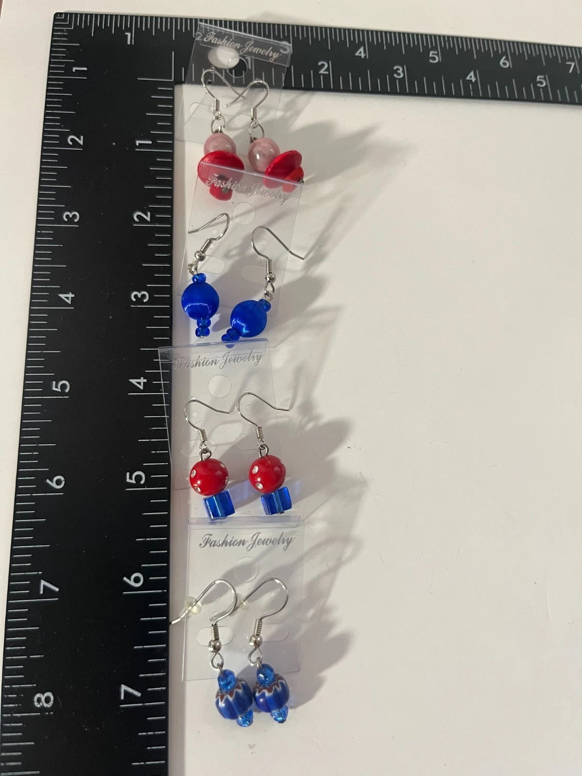 Resin Pierced Earrings 4 Pair One Dangle Red Blue Pink 1" USA Made L3