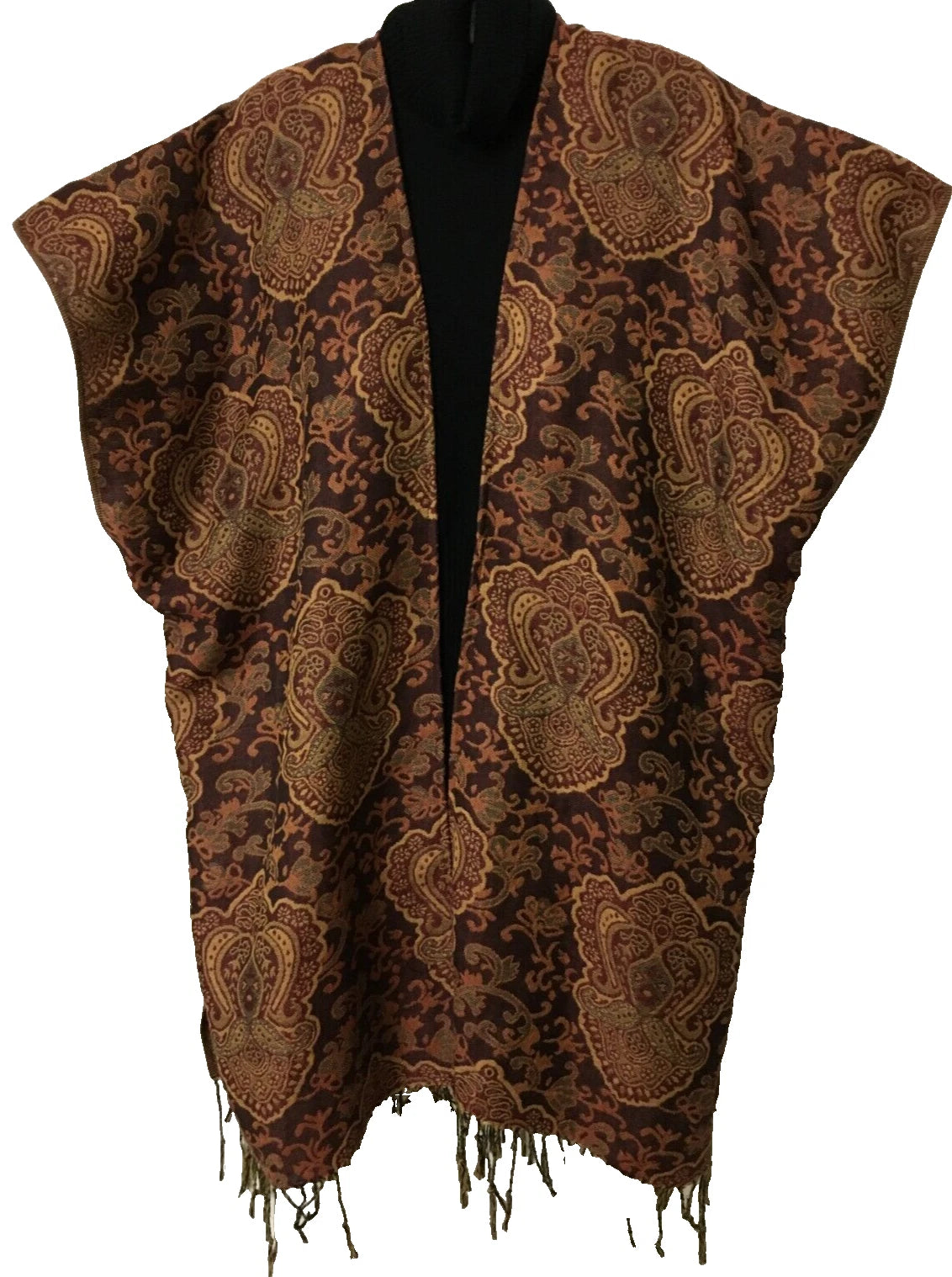 Pashmina Women's Kimono Tunic Shawl Cover Up Large/XL 56WX35L" Brown Gold A11