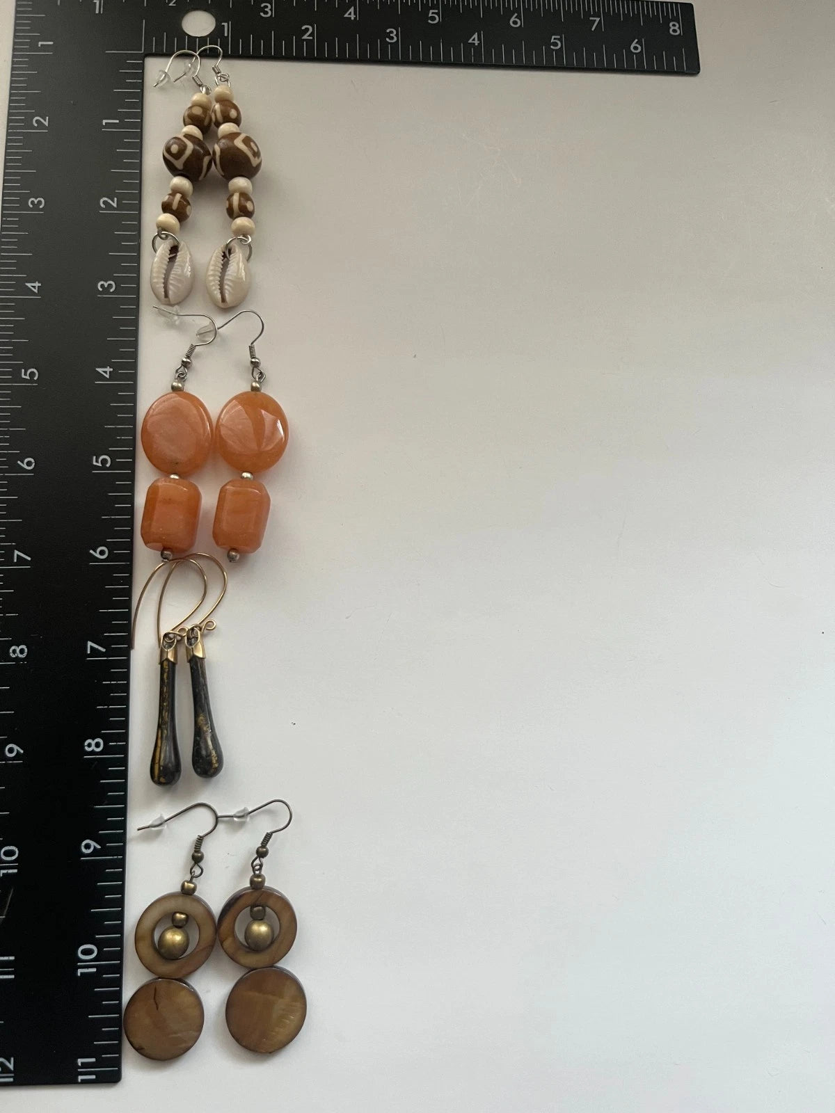 Pearl Cowrie Shell Tiger Eye Aventurine Pierced Earrings 4 Pair Dangle 3" USA Made K4