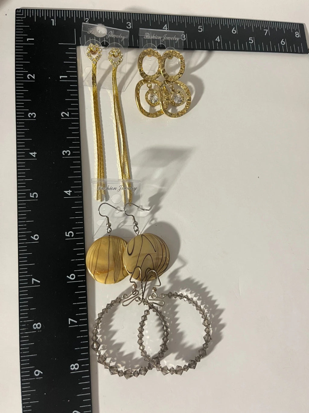 Goldtone Pearl Pierced Earrings 4 Pair Rhinestone 2"-4" USA Made L7