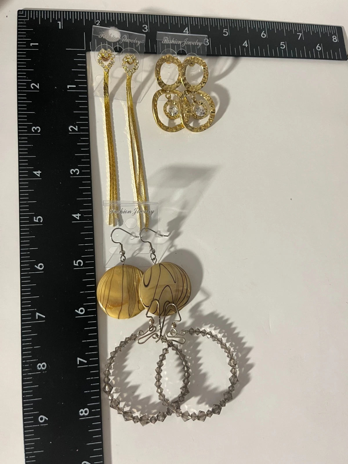 Goldtone Pearl Pierced Earrings 4 Pair Rhinestone 2"-4" USA Made L7