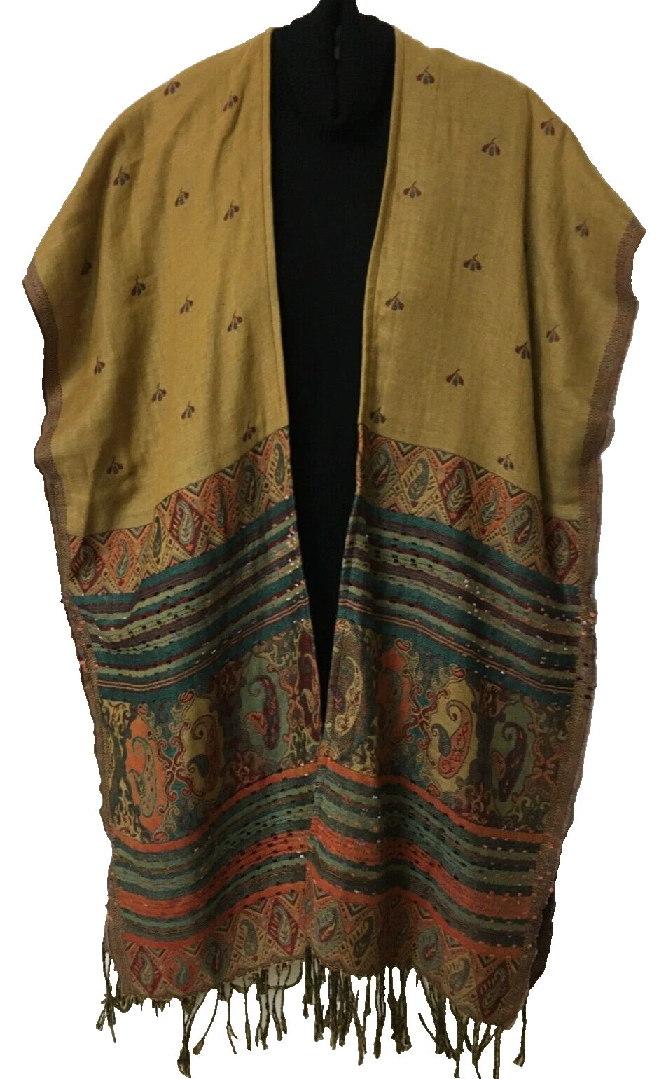 Pashmina Women's Kimono Tunic Shawl Cover Up Large/XL 56WX36L"Turquoise Gold A11