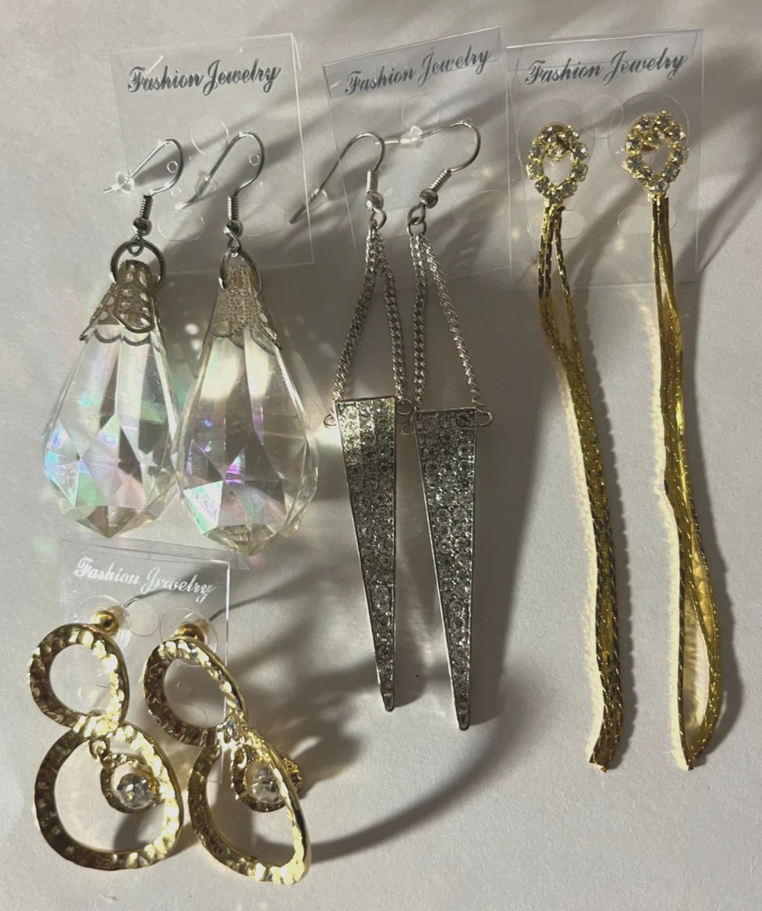 Goldtone Silvertone Resin Pierced Earrings 4 Pair Dangle 2"-4" Evening Wear M1