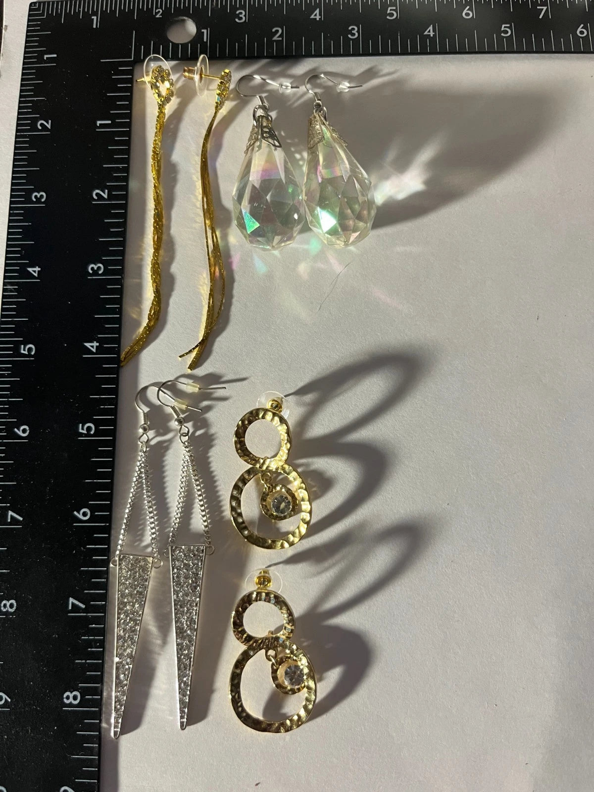 Goldtone Silvertone Resin Pierced Earrings 4 Pair Dangle 2"-4" Evening Wear M1