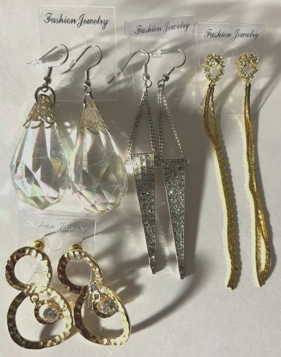 Goldtone Silvertone Resin Pierced Earrings 4 Pair Dangle 2"-4" Evening Wear M1