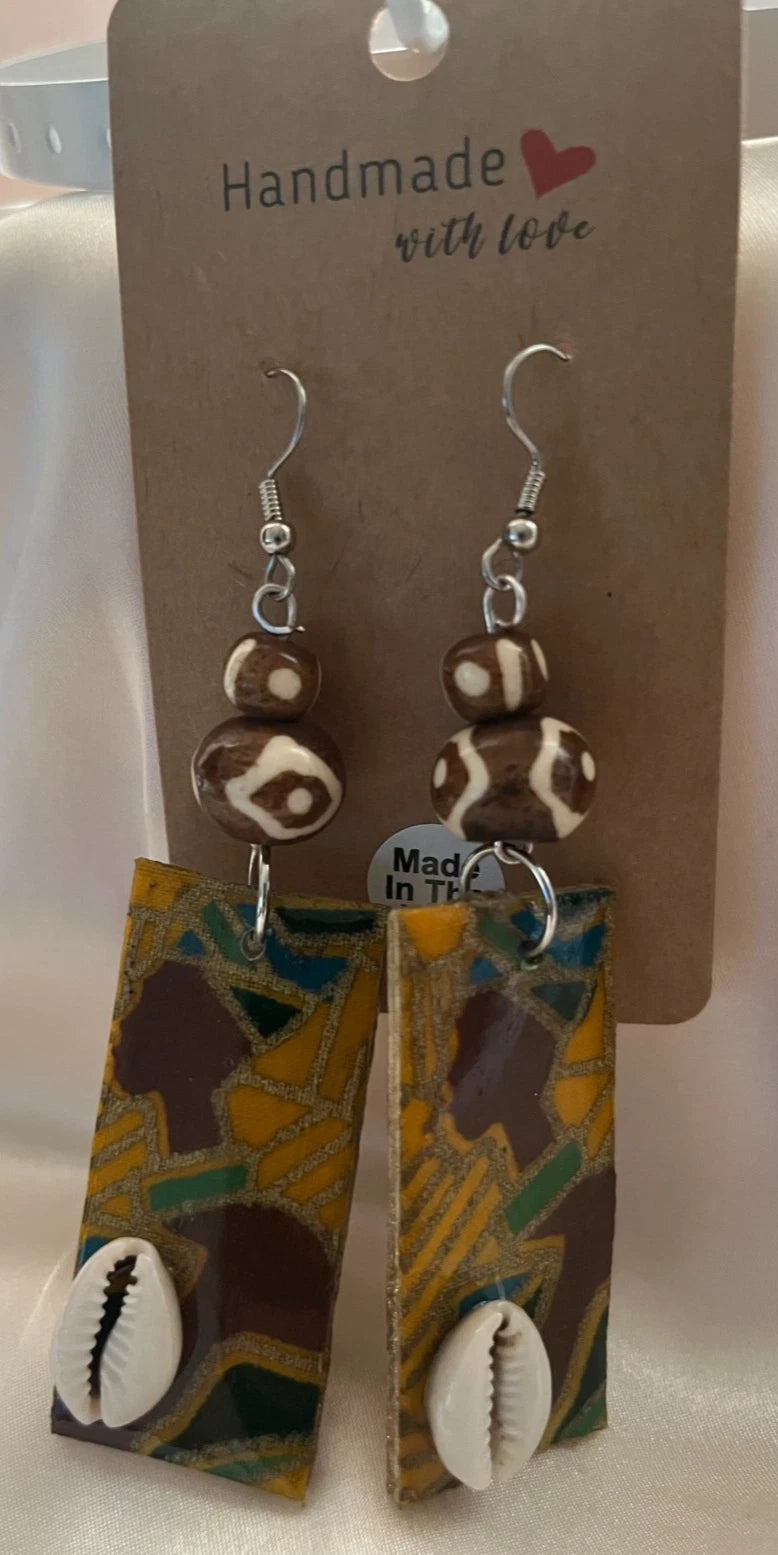 Bone Aventurine Wood Resin Pierced Earrings 4 Pair Dangle 2"-3"USA Made M3