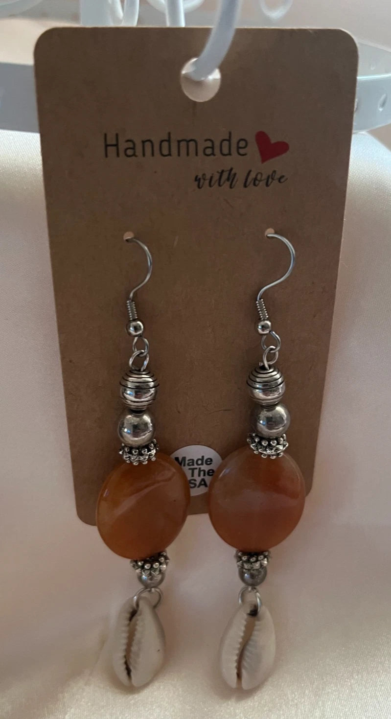 Bone Aventurine Wood Resin Pierced Earrings 4 Pair Dangle 2"-3"USA Made M3