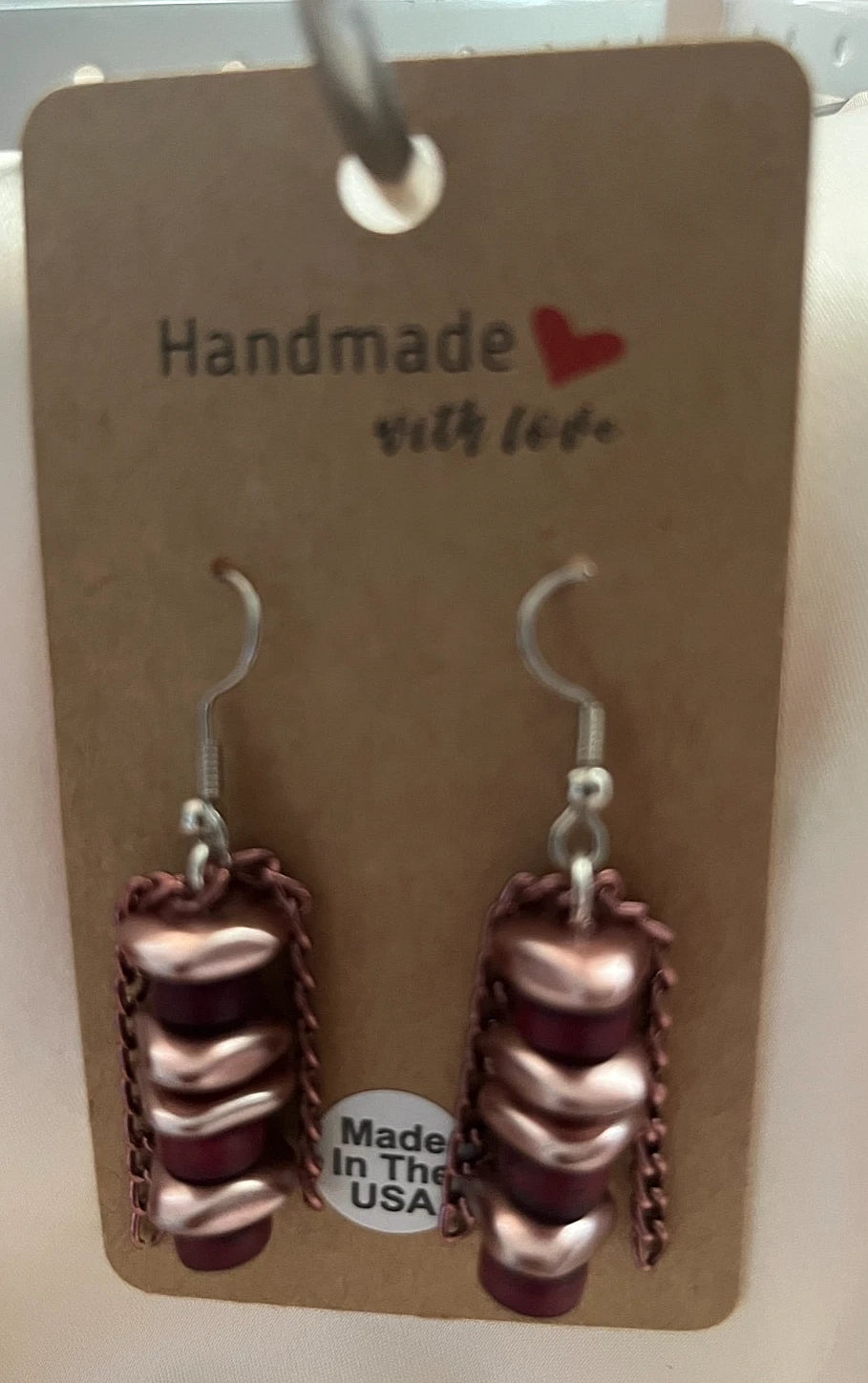 Fabric Metal Resin Pierced Earrings 4 Pair Dangle 2"-3"USA Made M4