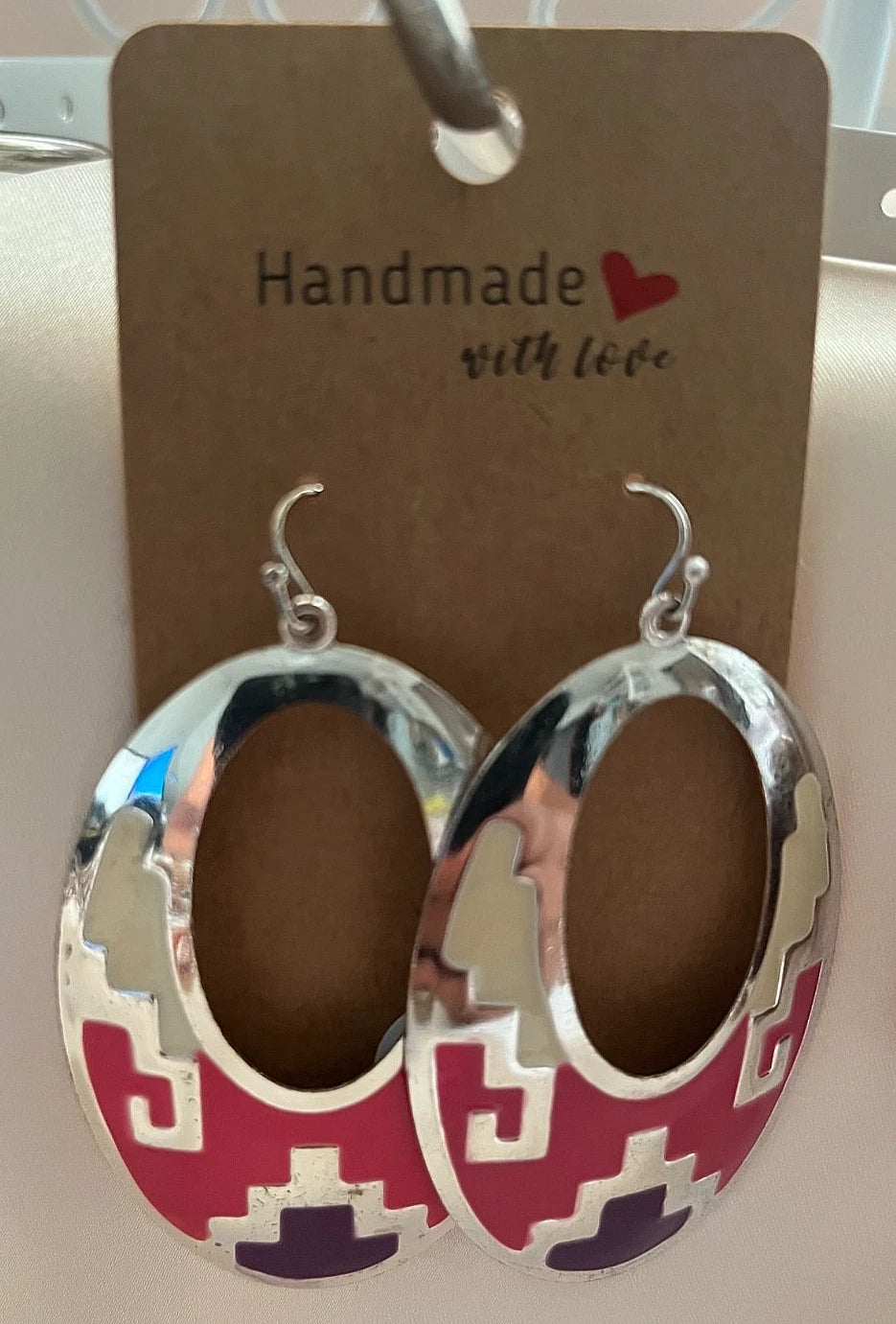 Fabric Metal Resin Pierced Earrings 4 Pair Dangle 2"-3"USA Made M4