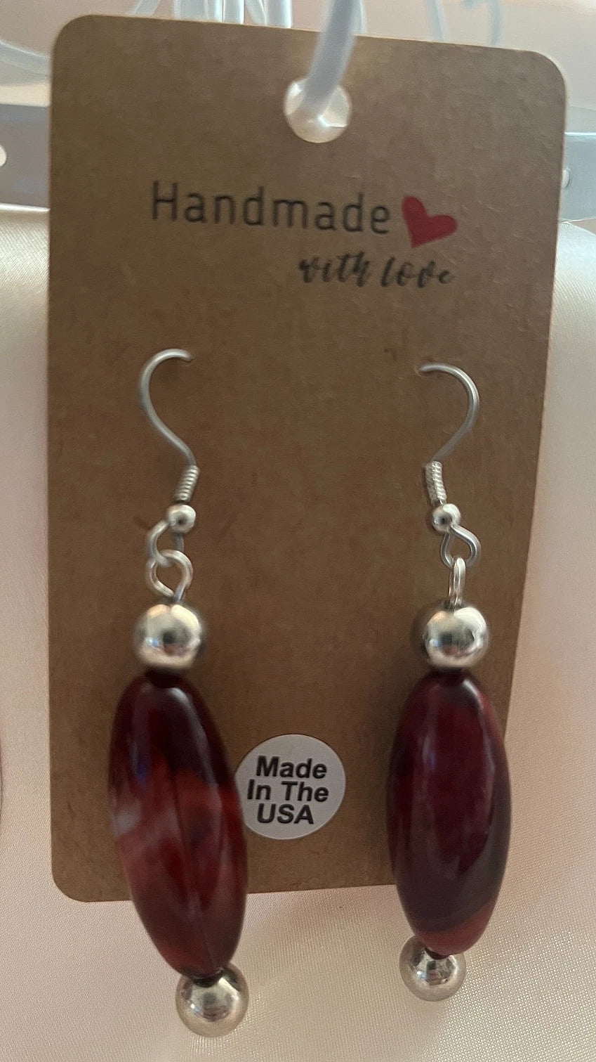 Fabric Metal Resin Pierced Earrings 4 Pair Dangle 2"-3"USA Made M4