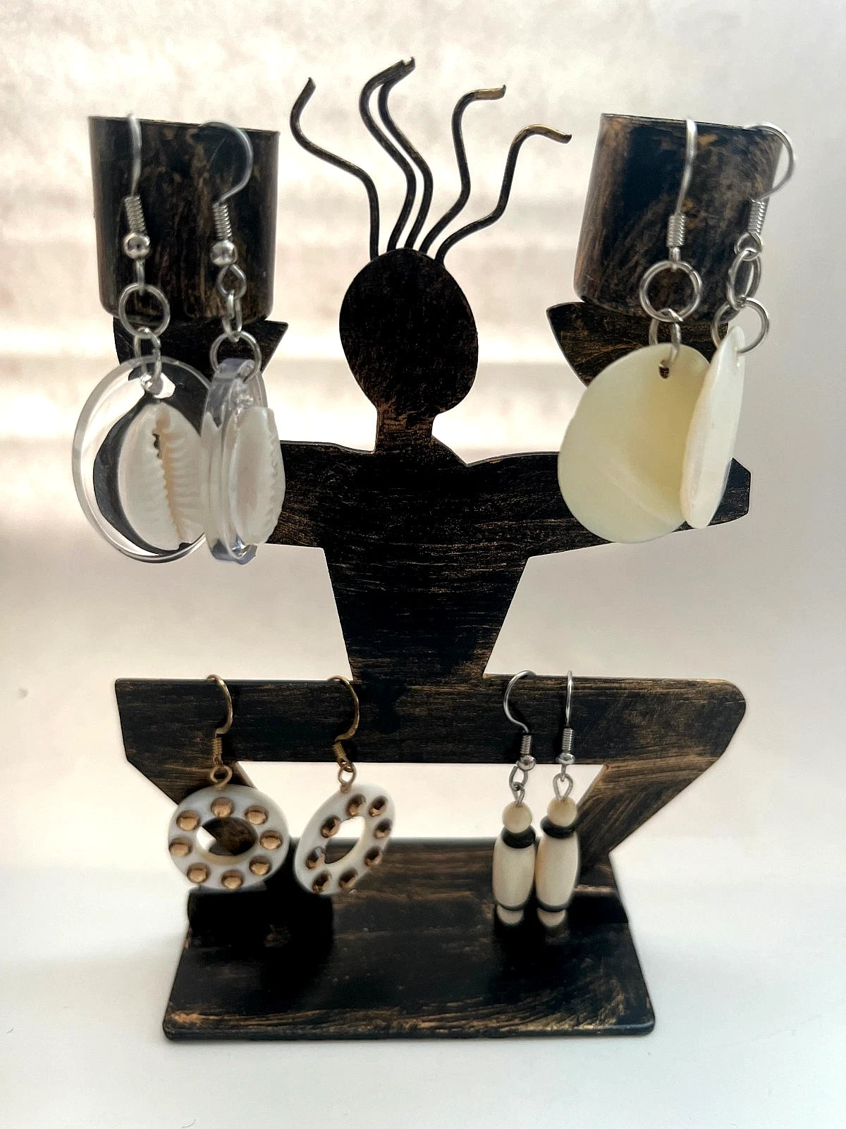 Cowrie Shell Pearl Resin Pierced Earrings 4 Pair Dangle 1"-2" Classic USA Made K8