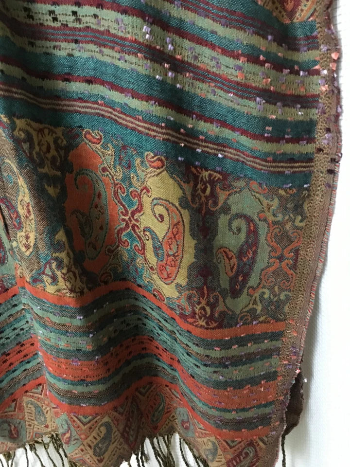 Pashmina Women's Kimono Tunic Shawl Cover Up Large/XL 56WX36L"Turquoise Gold A11