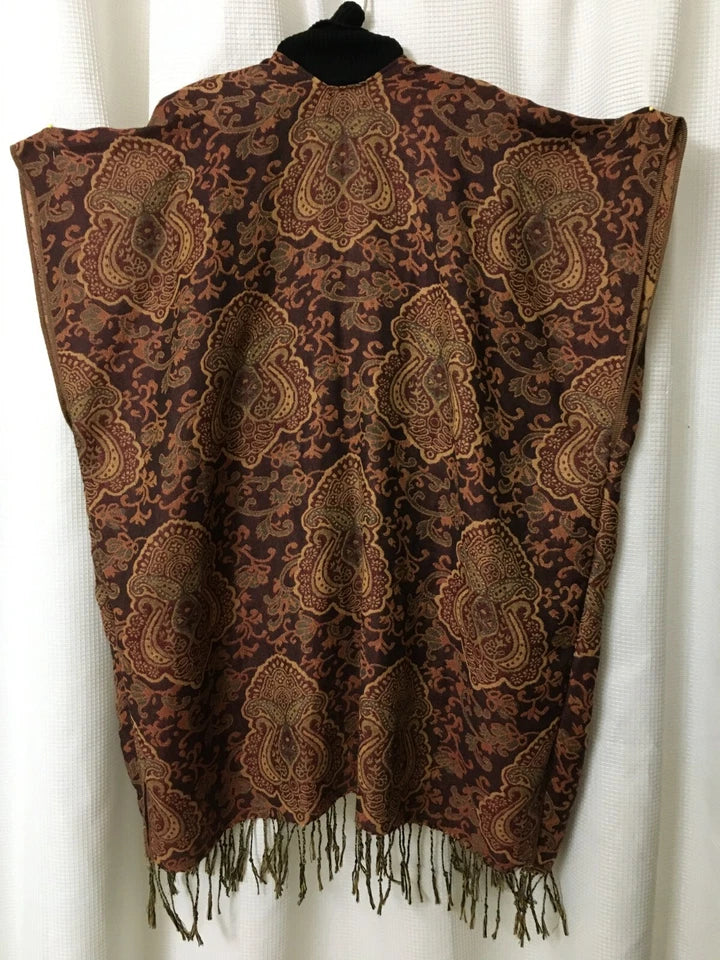 Pashmina Women's Kimono Tunic Shawl Cover Up Large/XL 56WX35L" Brown Gold A11